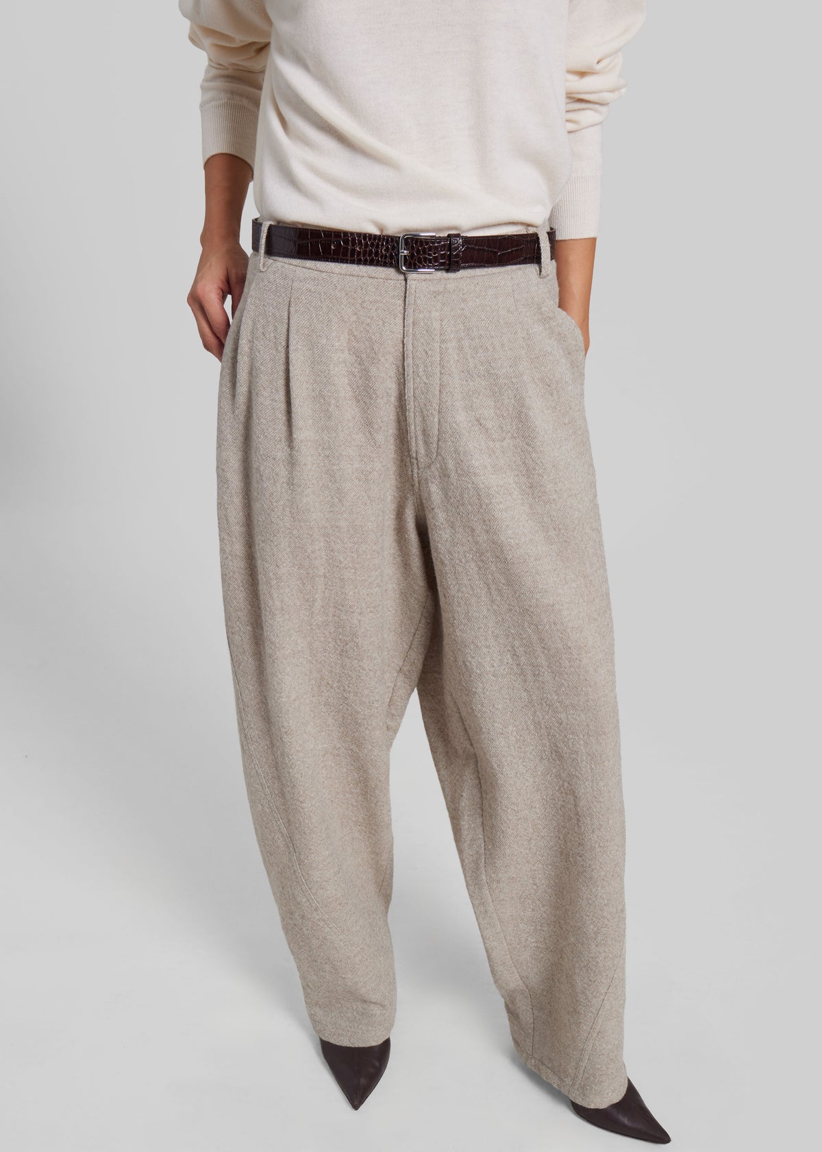Darkpark Phebe Wide-Leg Japanese Light Wool Pants - Beige - 2