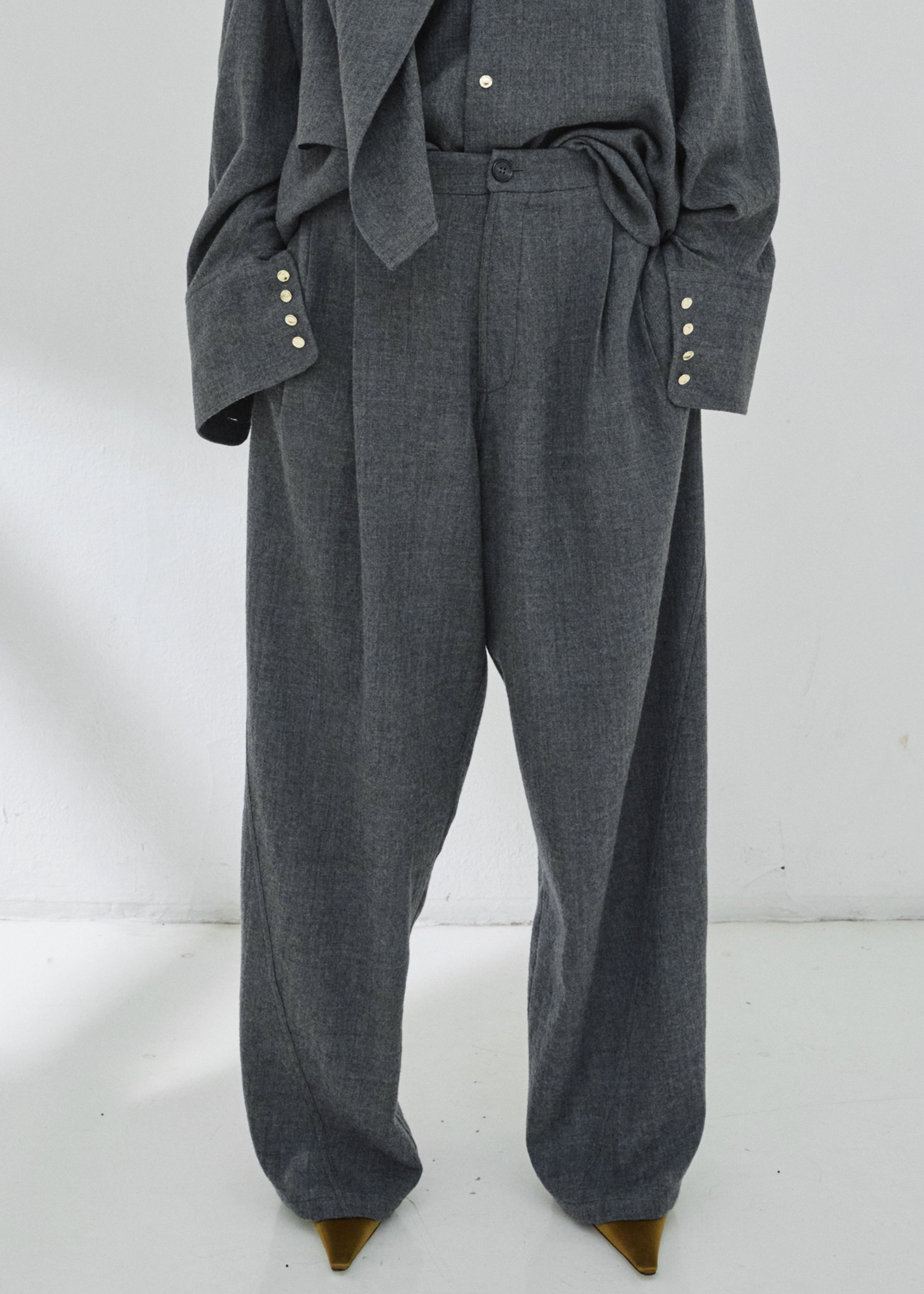 Belton Wool-Blend Wrap Trousers - Charcoal/White Pinstripe – The