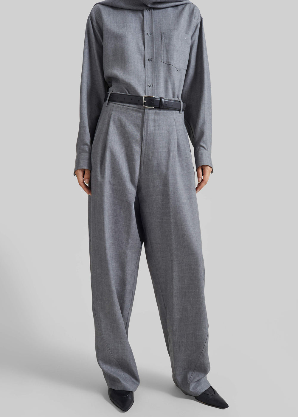 Darkpark Phebe Wool Wide Leg Pants - Grey - 1
