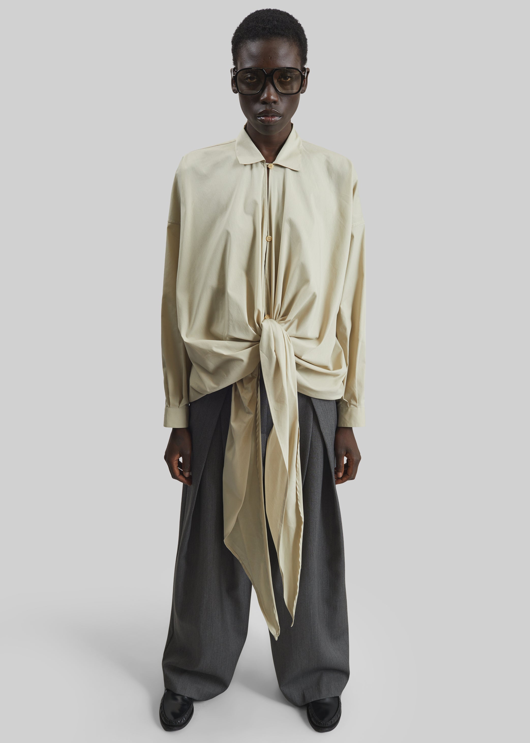 Shop the look image for Darkpark Romy Light Cotton Popeline Drap Shirt - Beige