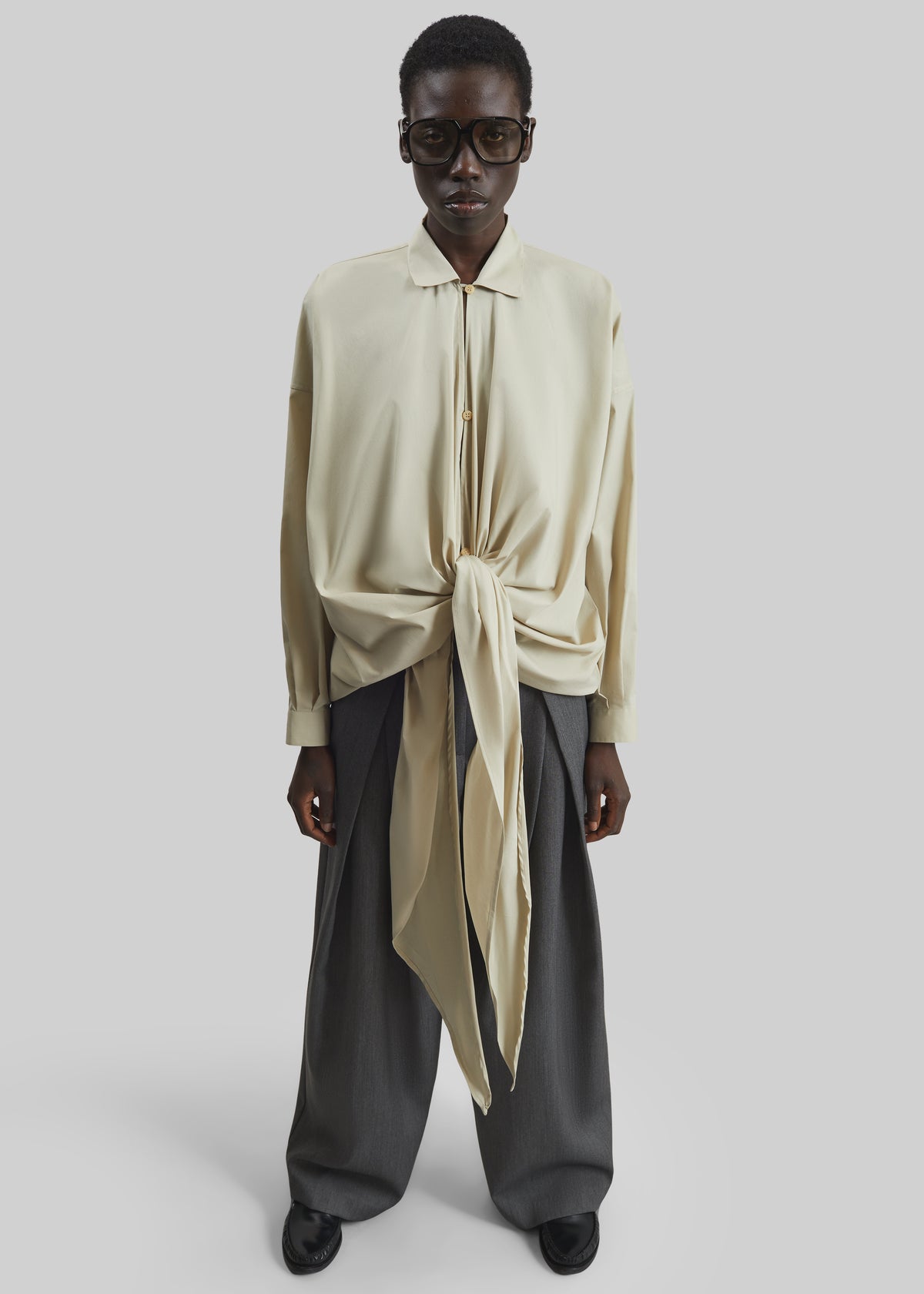 Darkpark Romy Light Cotton Popeline Drap Shirt - Beige - 6