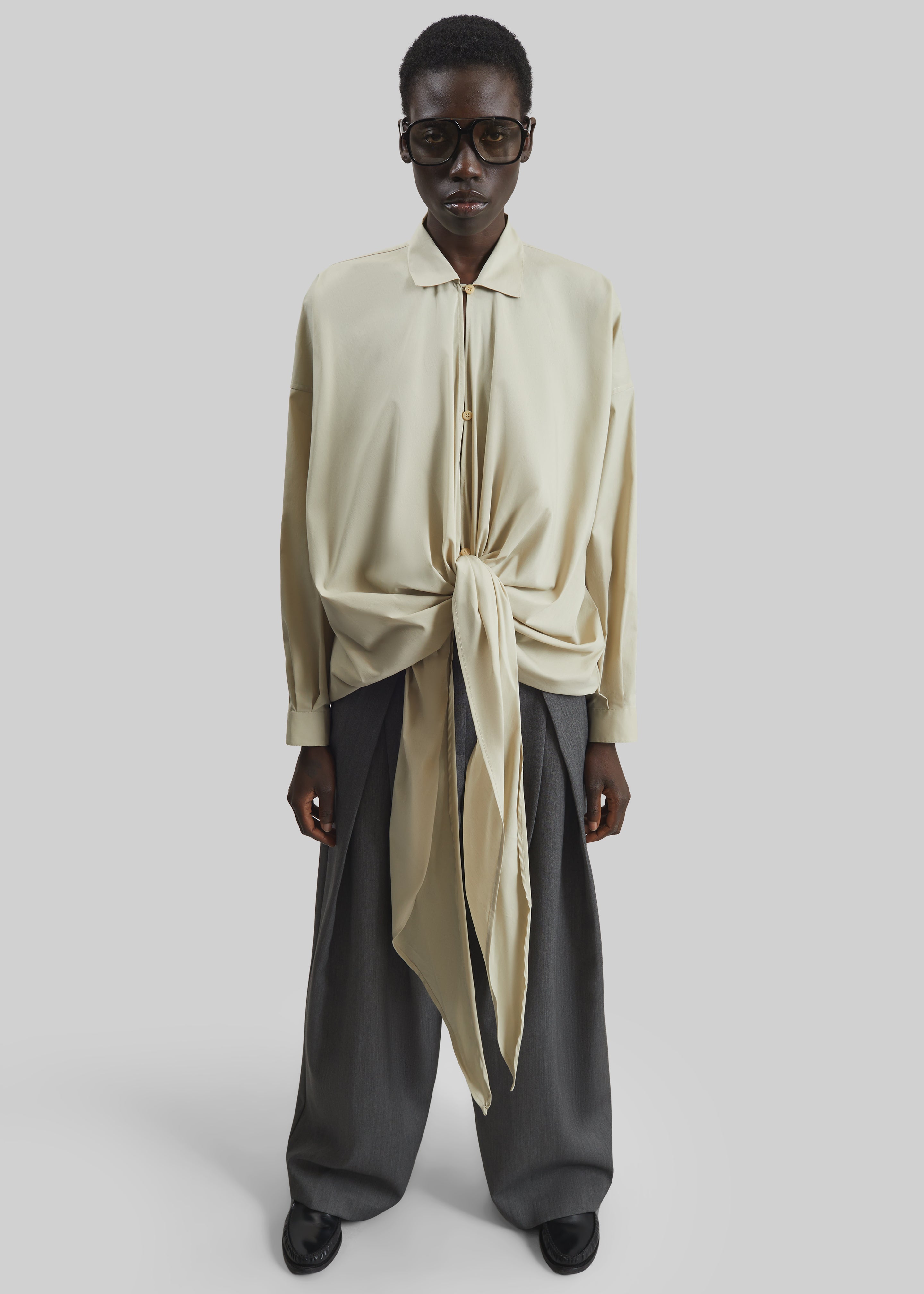 Darkpark Romy Light Cotton Popeline Drap Shirt - Beige - 6