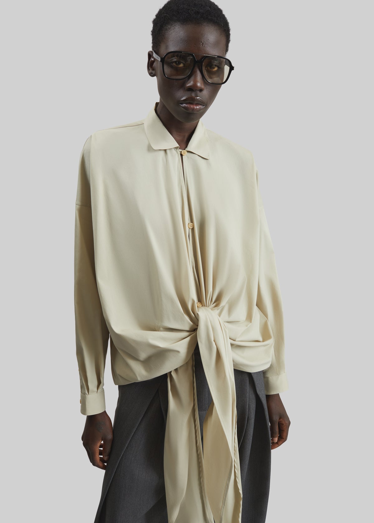 Darkpark Romy Light Cotton Popeline Drap Shirt - Beige - 4