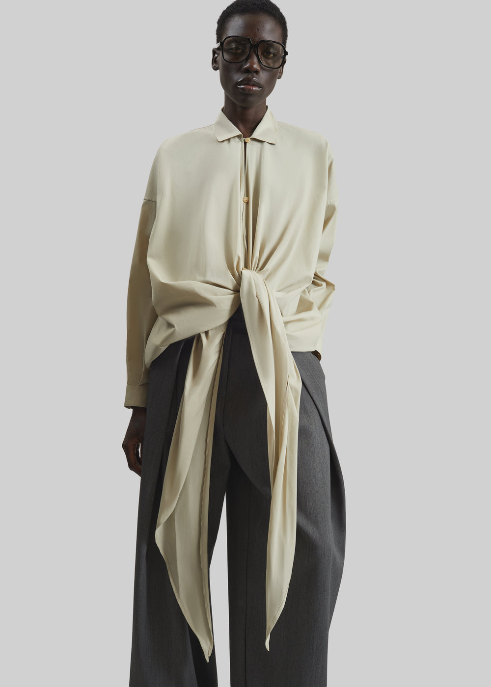 Darkpark Romy Light Cotton Popeline Drap Shirt - Beige - 1