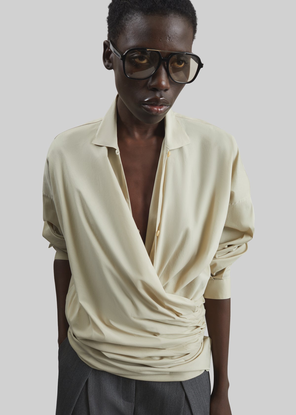 Darkpark Romy Light Cotton Popeline Drap Shirt - Beige - 5