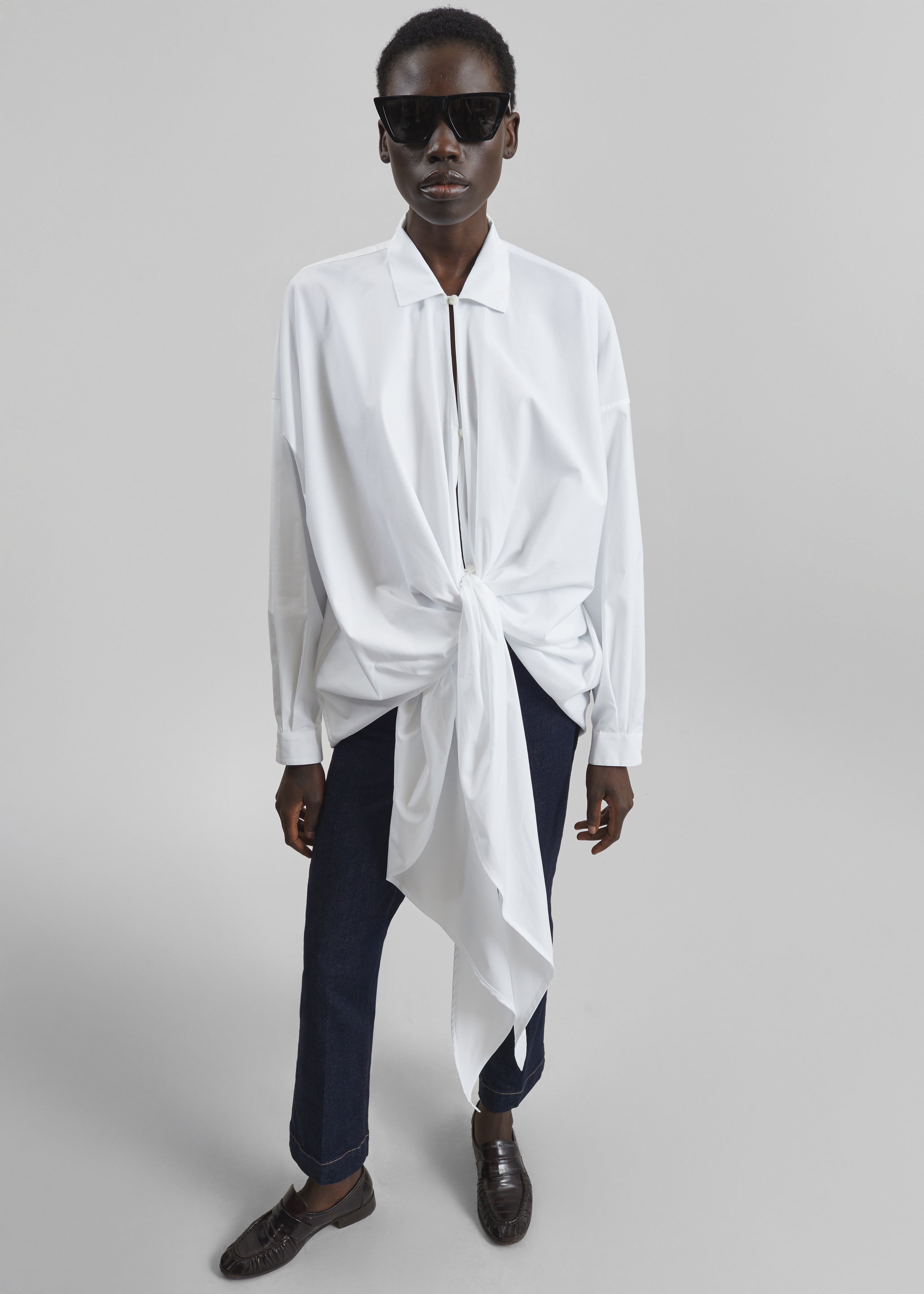 Darkpark Romy Light Cotton Popeline Drap Shirt - White - 1