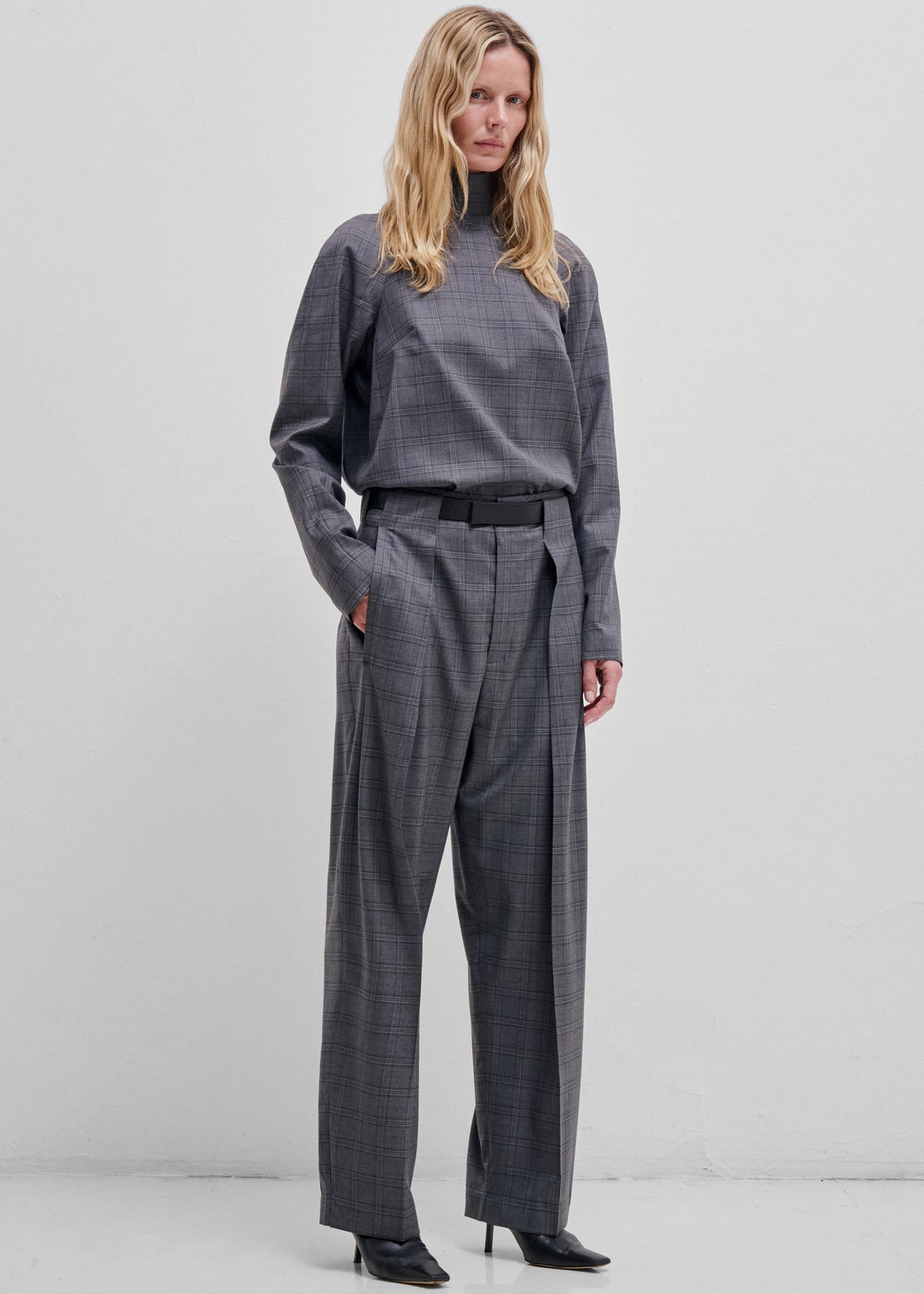 Darkpark Ronda Leather Belt Wool Trousers - Dark Grey - 1