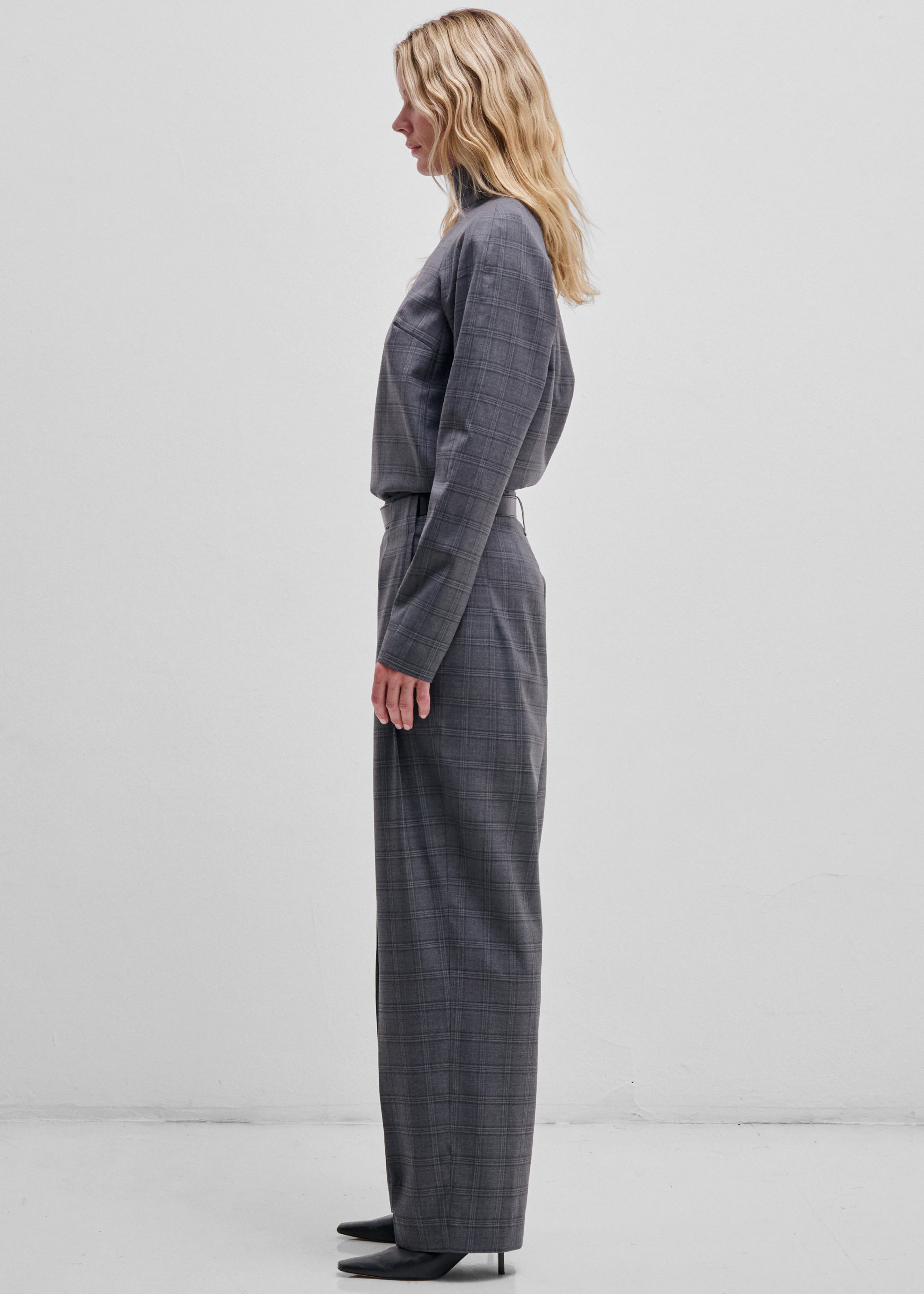 Darkpark Ronda Leather Belt Wool Trousers - Dark Grey - 3