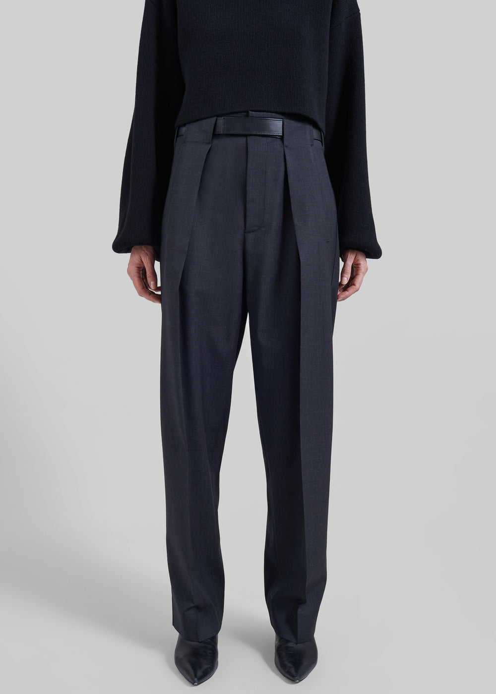 Darkpark Ronda Leather Belt Wool Trousers - Dark Grey - 1