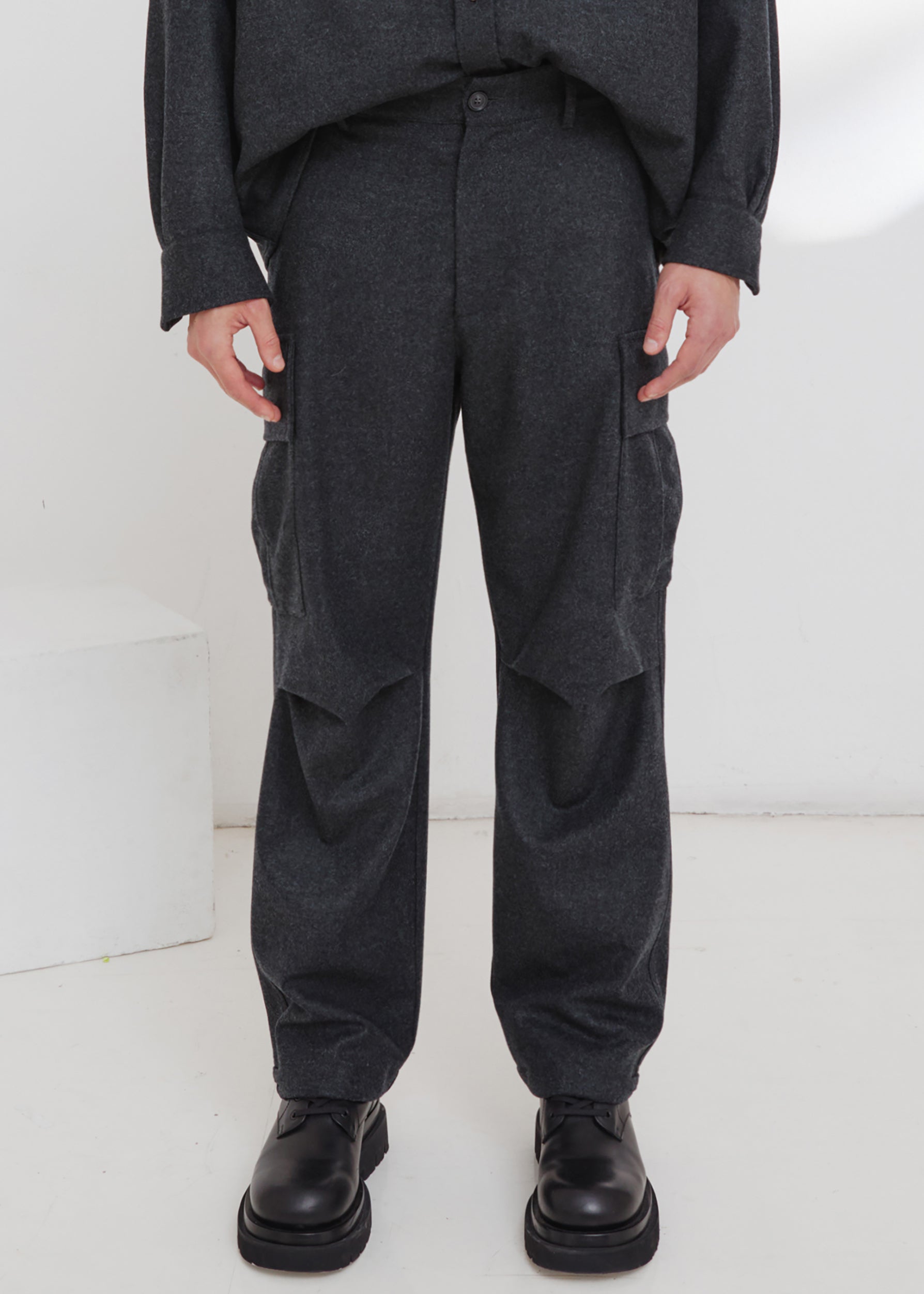 Darkpark Saint - Cargo Wool Pants - Dark Grey Melange - 1