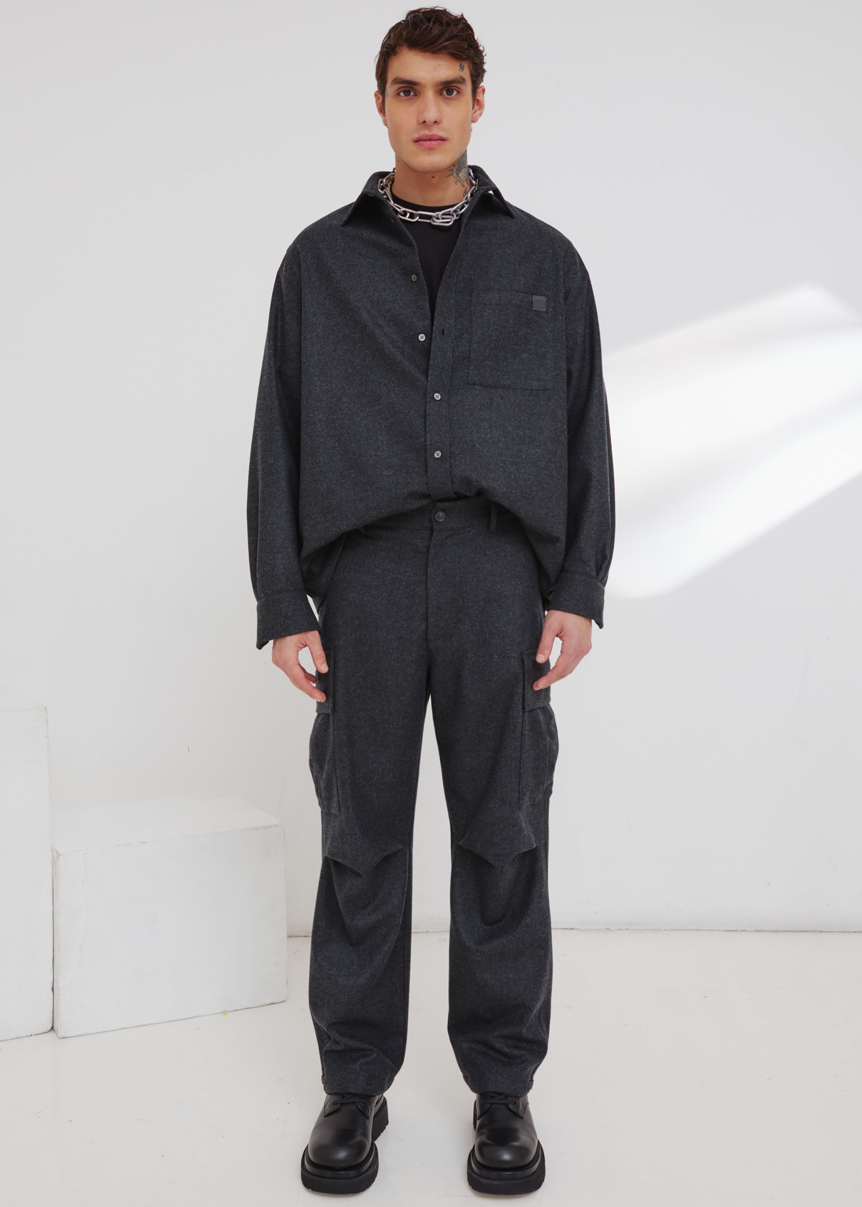 Darkpark Saint - Cargo Wool Pants - Dark Grey Melange – The