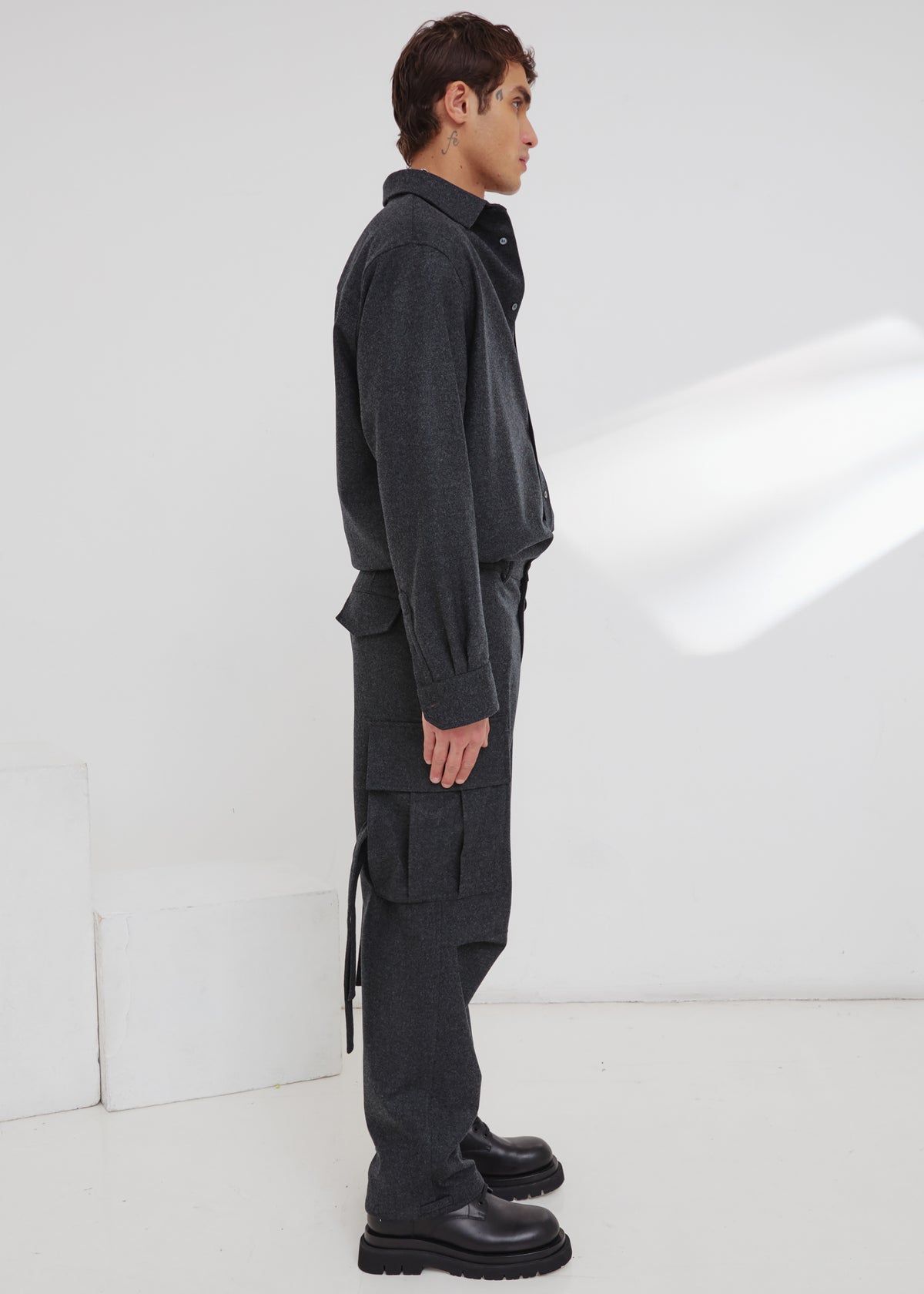 Darkpark Serge - Wool Long Sleeved Shirt - Dark Grey Melange - 3