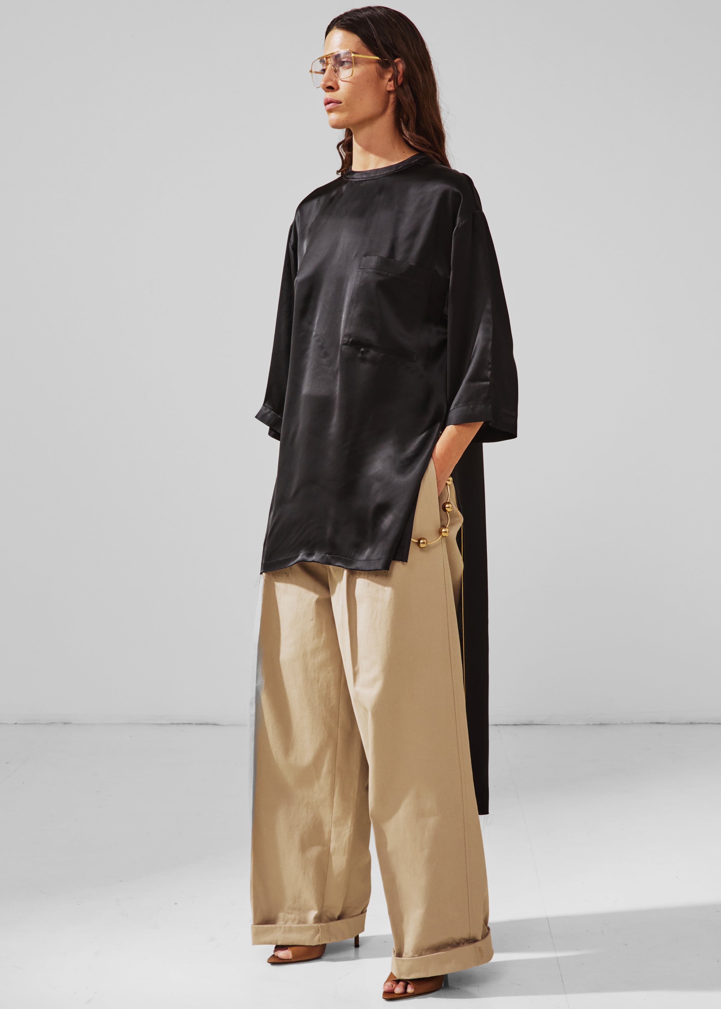 Darkpark Tara Satin Asymmetric Shirt - Black - 2