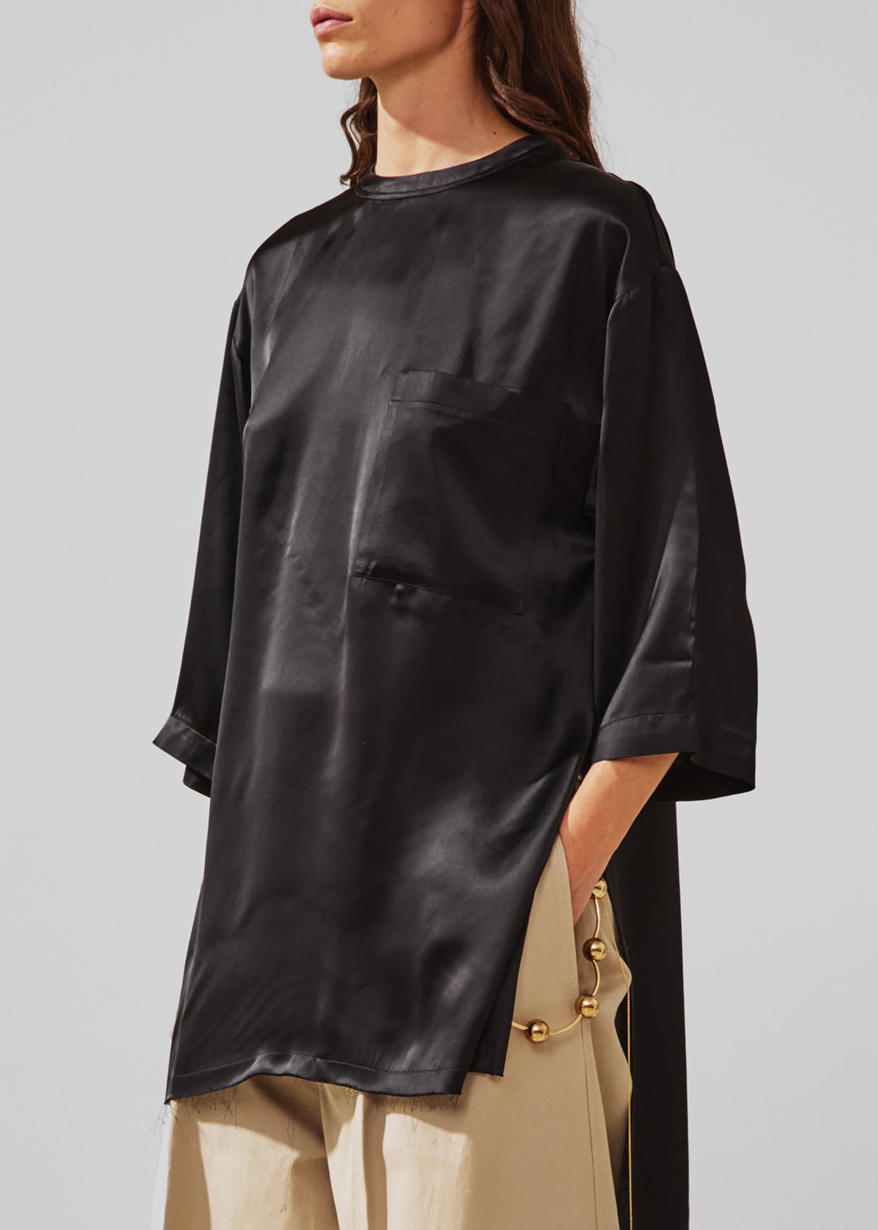 Darkpark Tara Satin Asymmetric Shirt - Black - 3