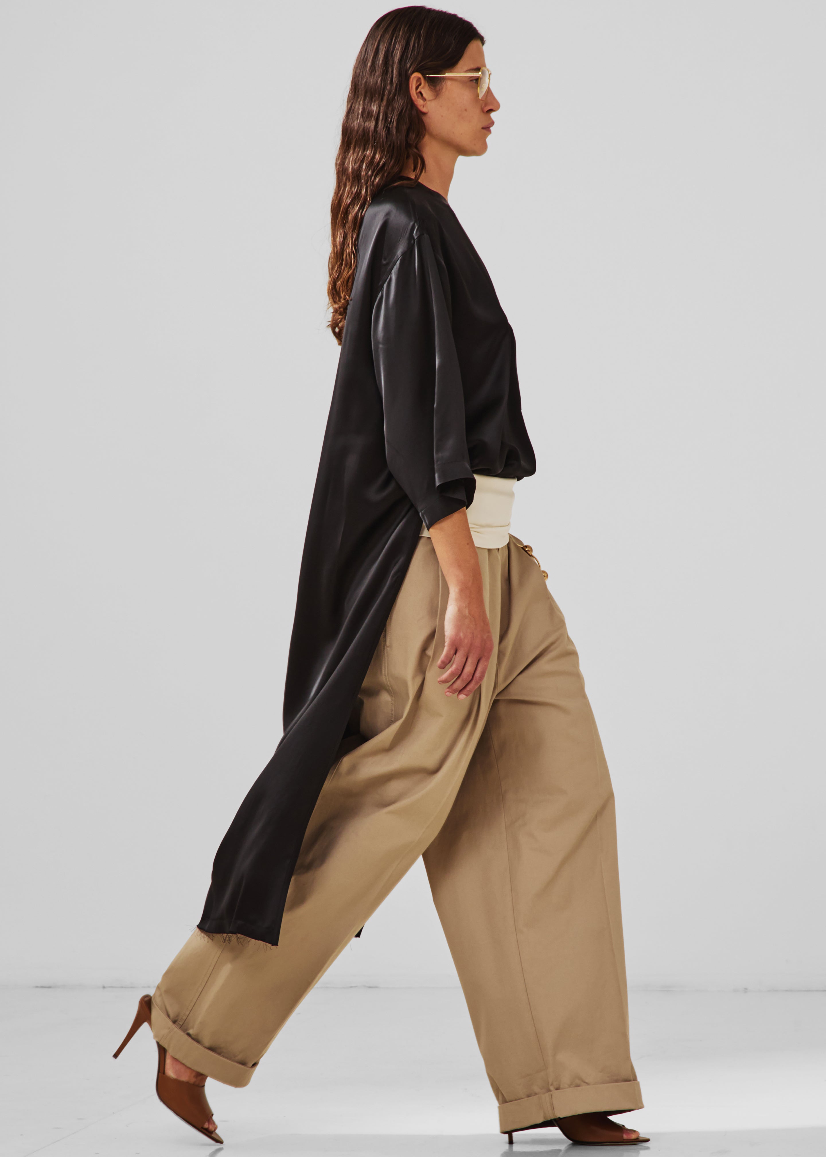 Darkpark Tara Satin Asymmetric Shirt - Black - 1