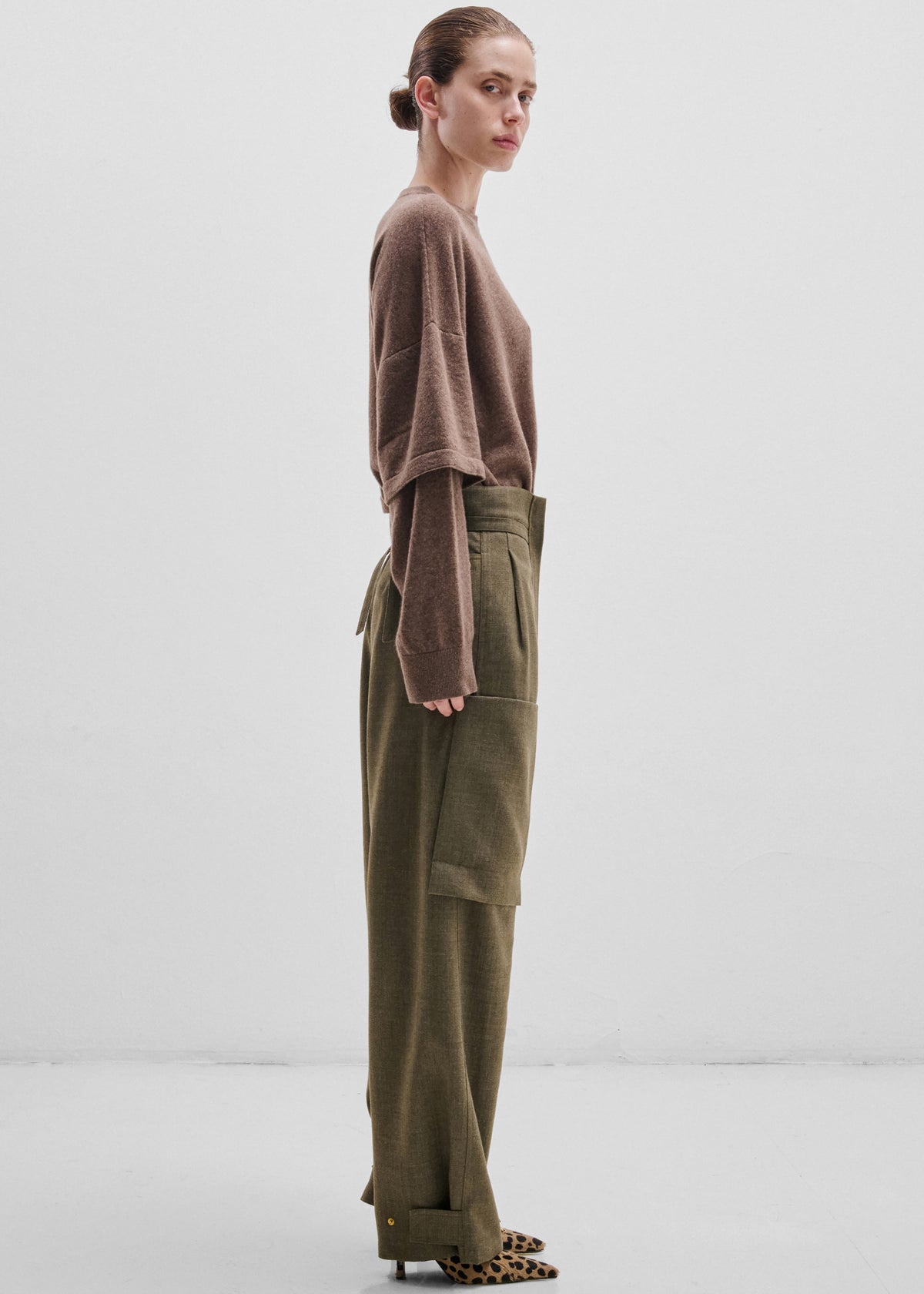 Darkpark Troy Cashmere Wool Double Sleeve Tee - Brown - 3