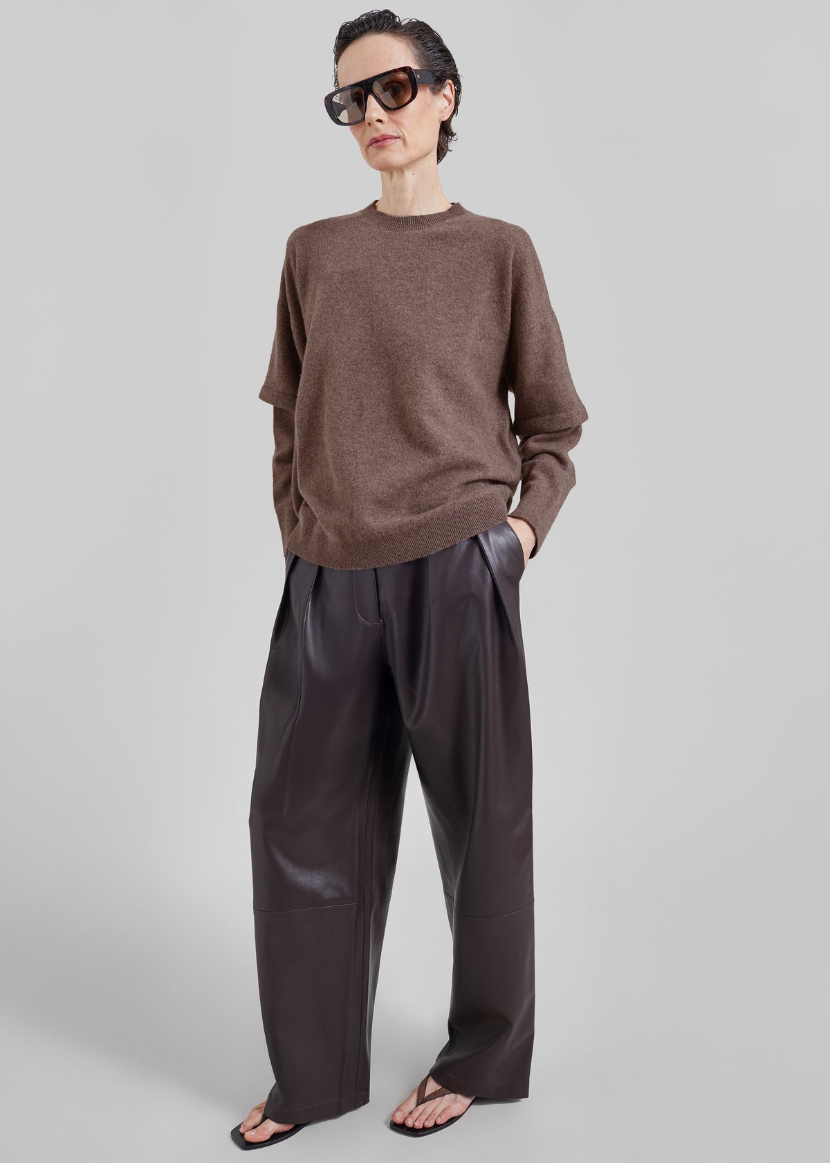 Darkpark Troy Cashmere Wool Double Sleeve Tee - Brown