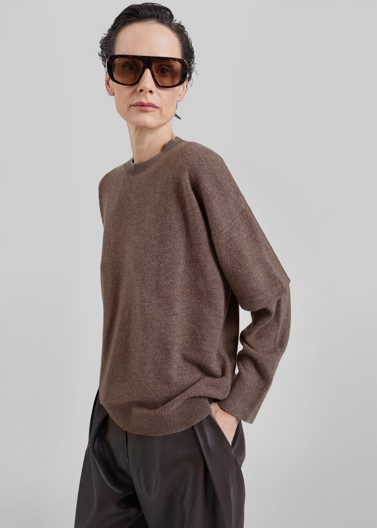 Darkpark Troy Cashmere Wool Double Sleeve Tee - Brown