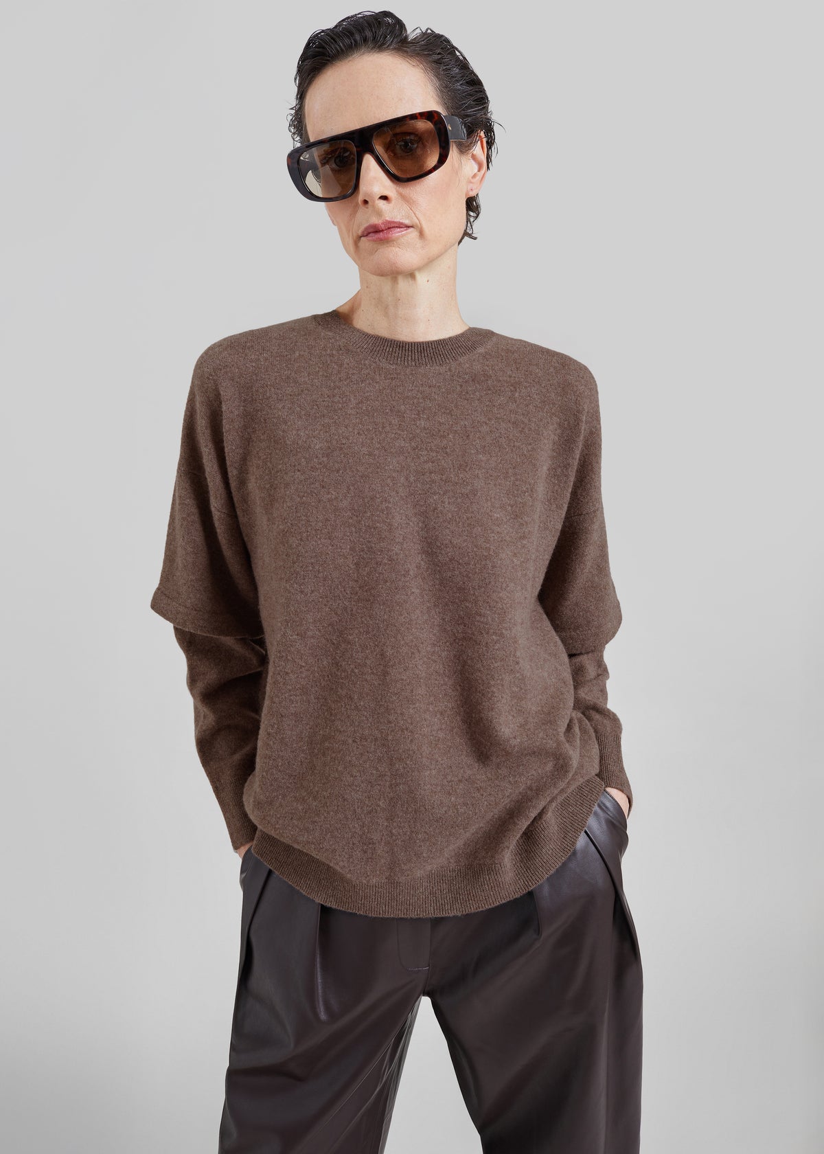 Darkpark Troy Cashmere Wool Double Sleeve Tee - Brown