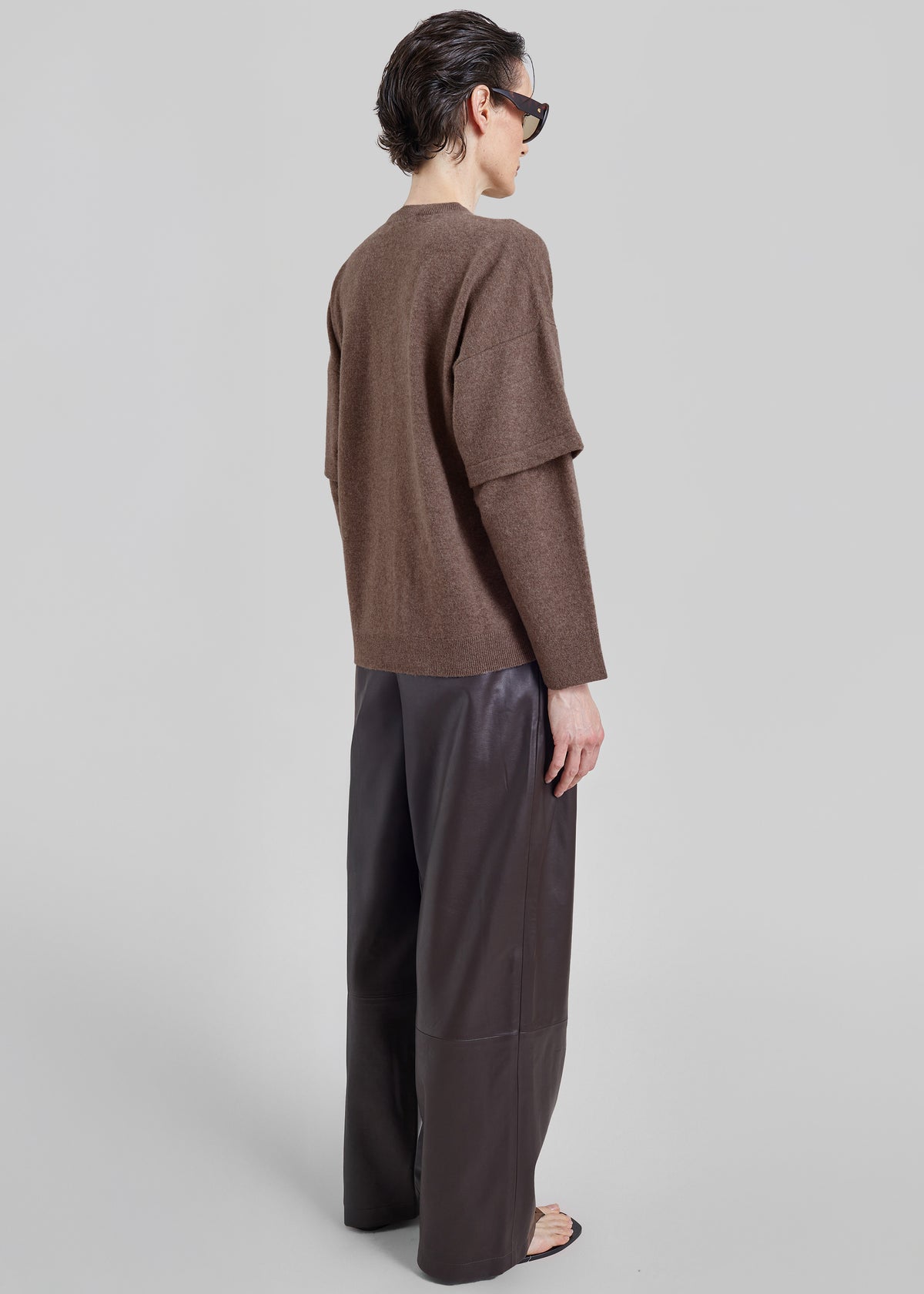 Darkpark Troy Cashmere Wool Double Sleeve Tee - Brown