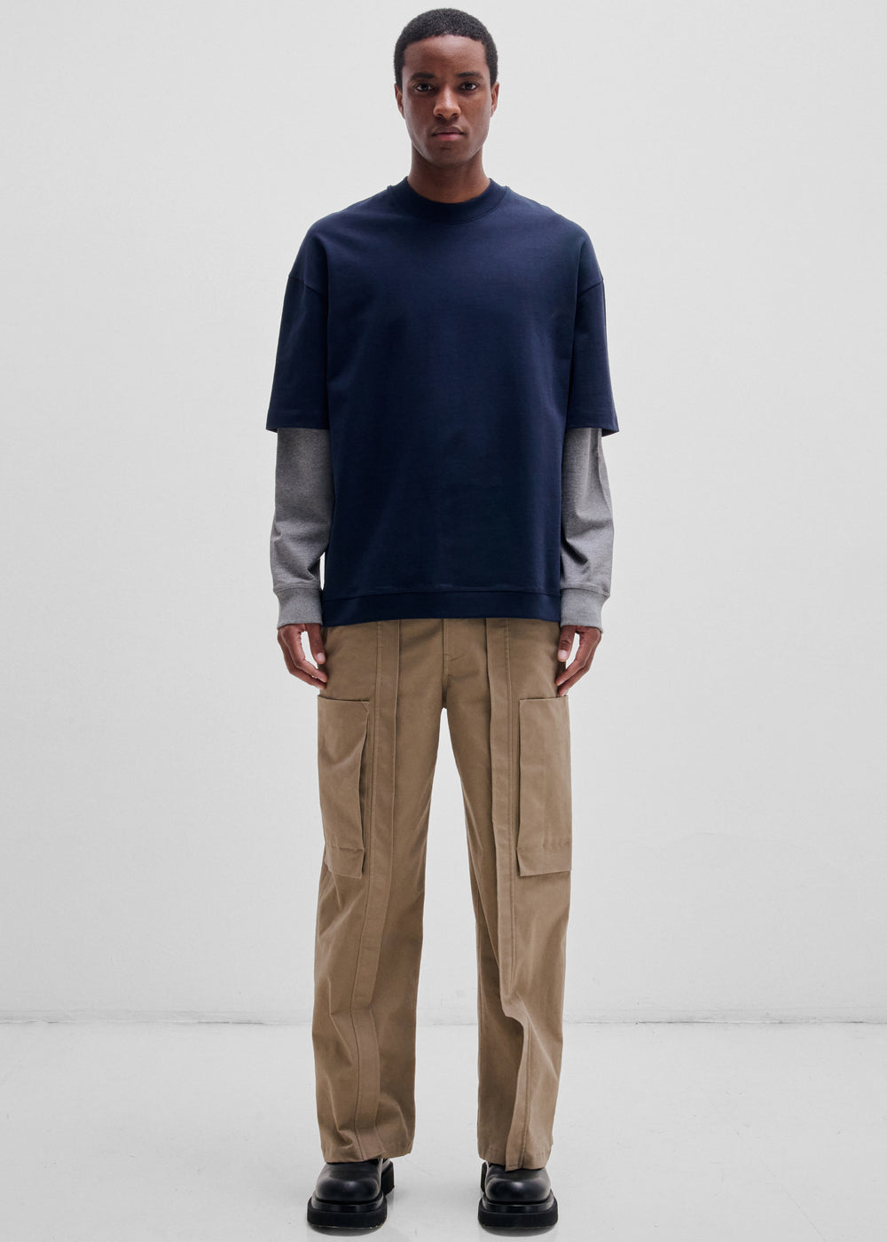Darkpark Troy Double Colour Sleeve Tee - Dark Blue/Grey Melange - 1