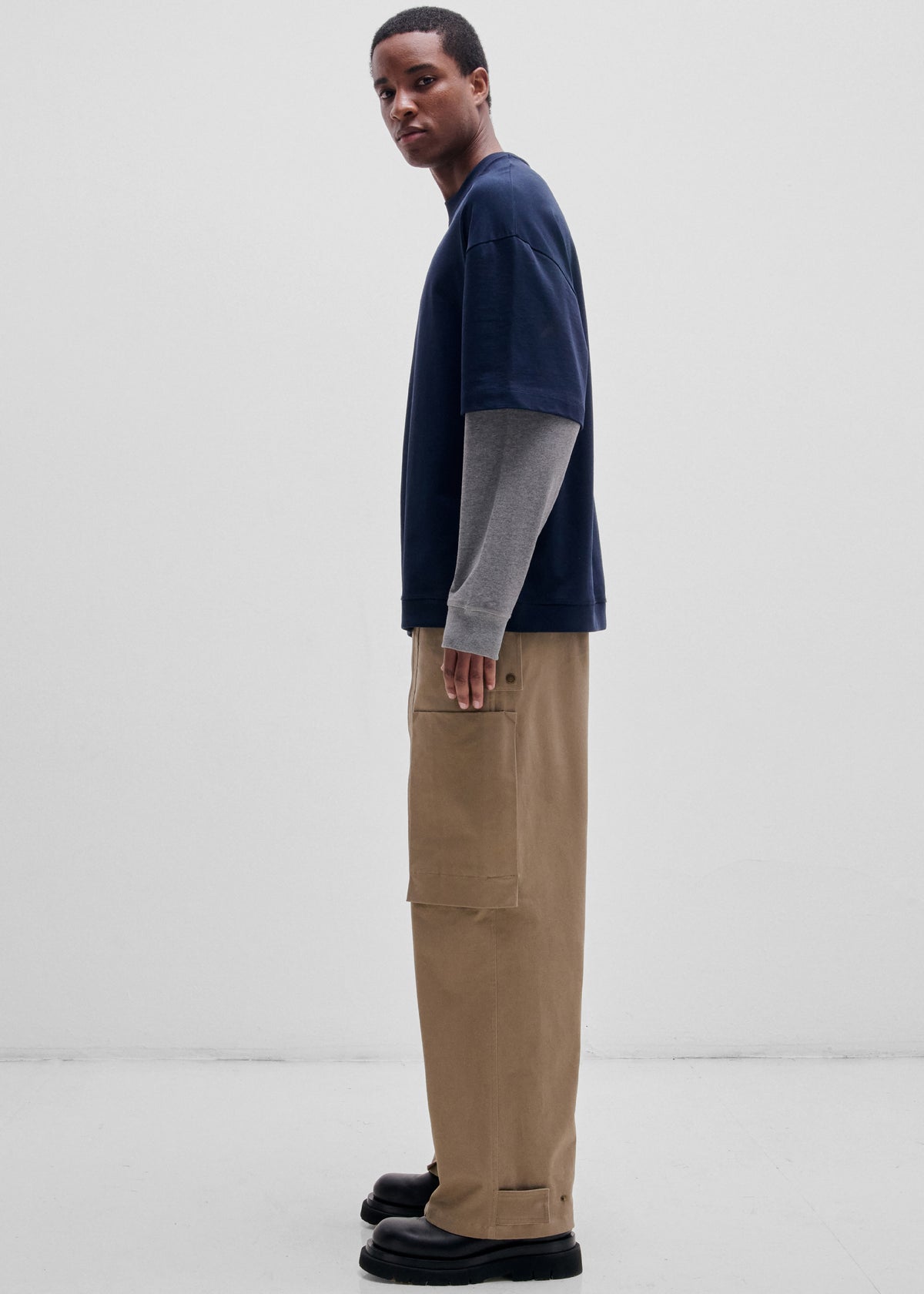 Darkpark Troy Double Colour Sleeve Tee - Dark Blue/Grey Melange