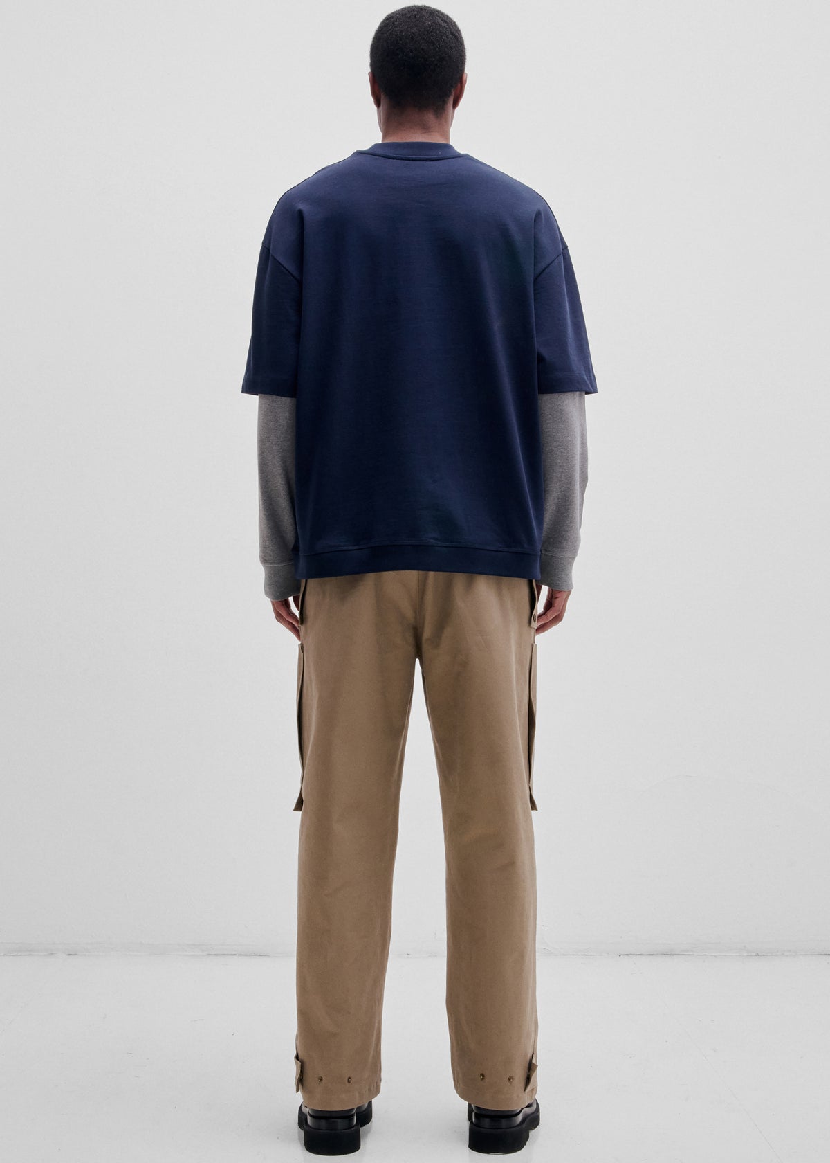 Darkpark Troy Double Colour Sleeve Tee - Dark Blue/Grey Melange