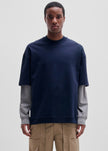 Darkpark Troy Double Colour Sleeve Tee - Dark Blue/Grey Melange