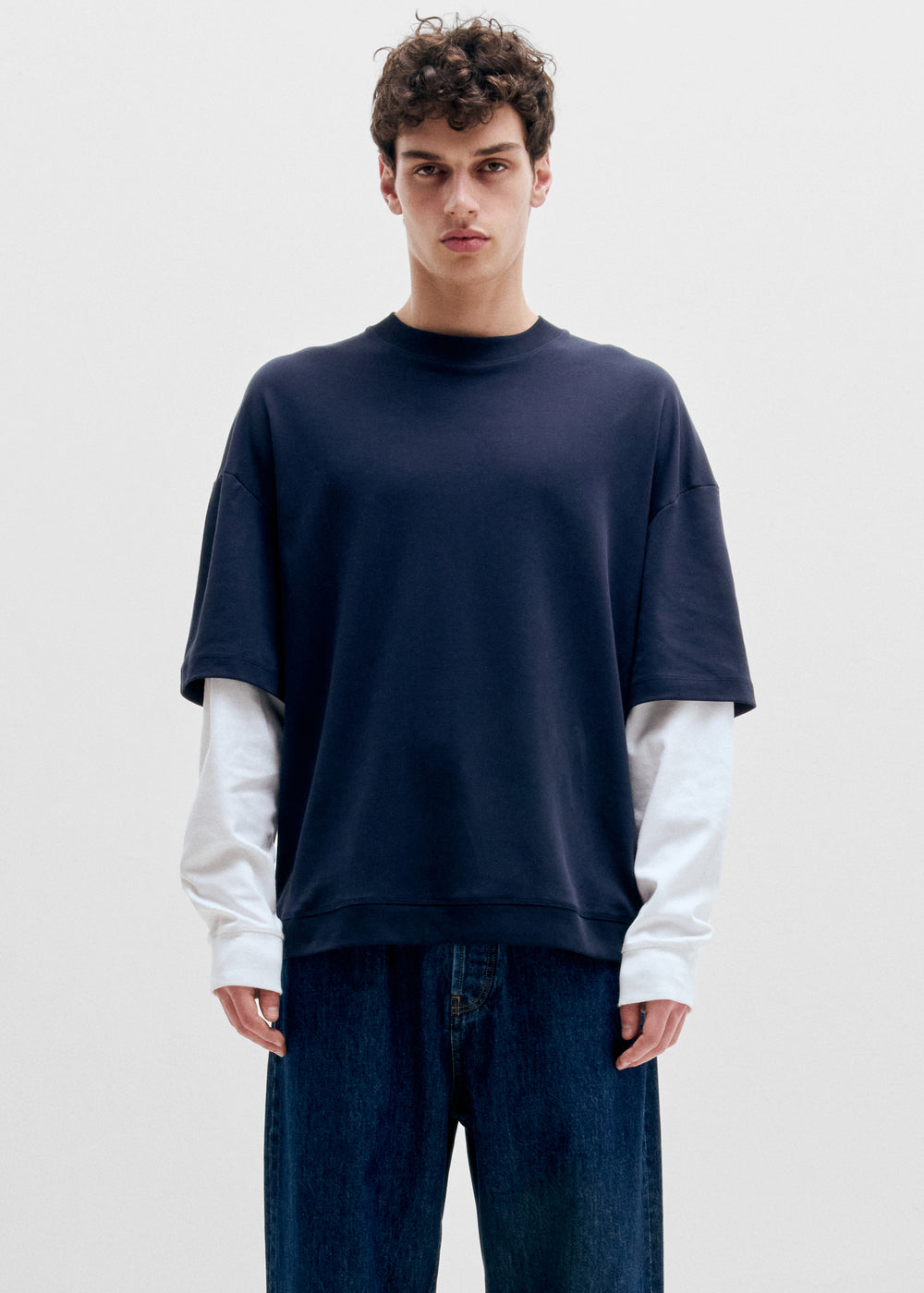 Darkpark Troy Double Colour Sleeve Tee - Dark Blue/White