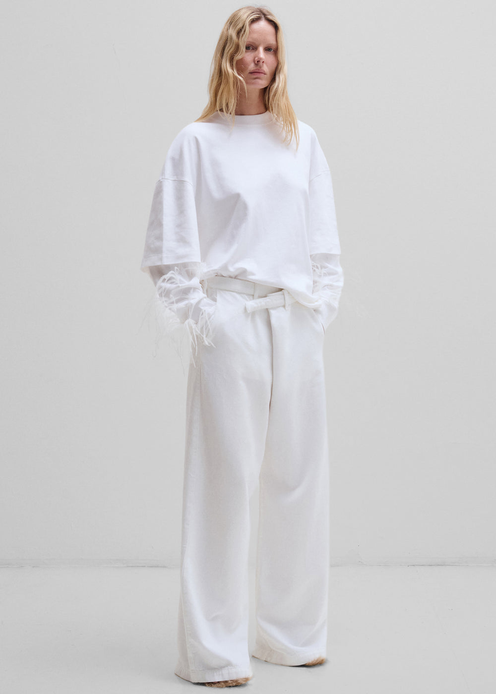Darkpark Troy Double Sleeve With Feathers Tee - White - 1
