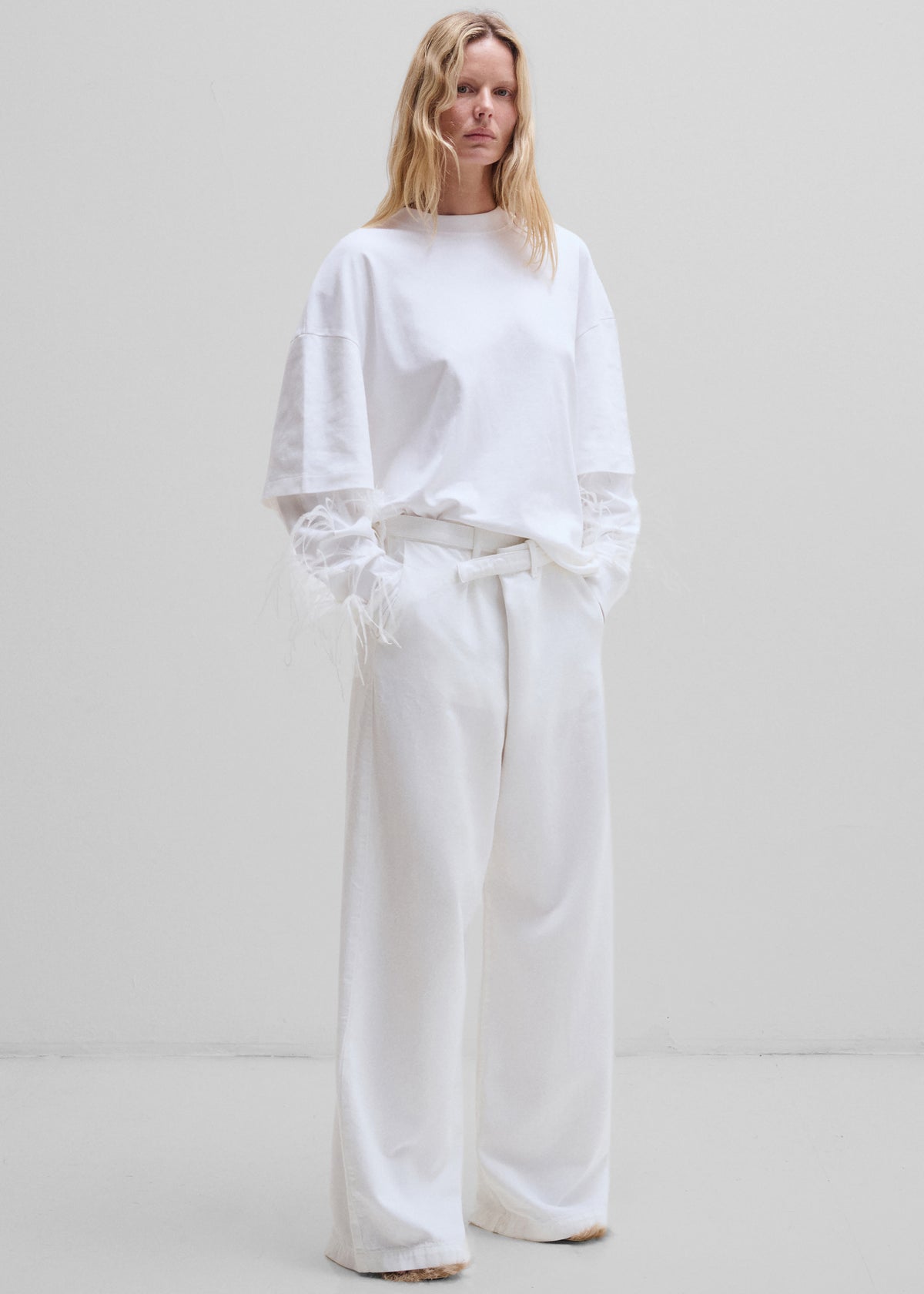 Darkpark Troy Double Sleeve With Feathers Tee - White