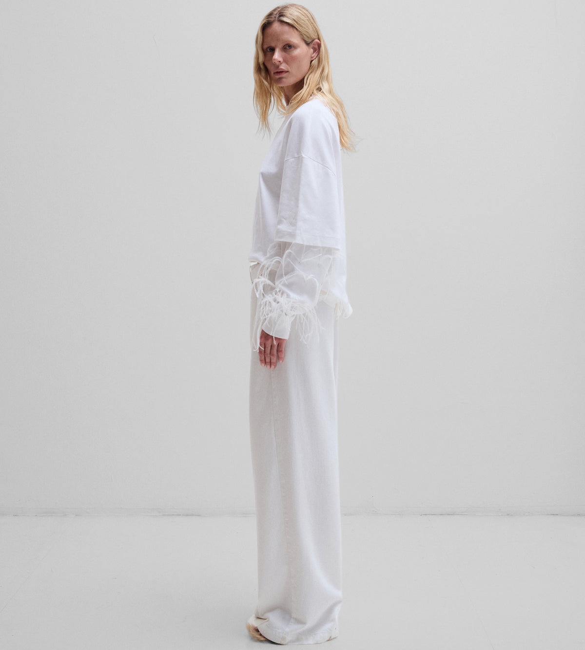 Darkpark Troy Double Sleeve With Feathers Tee - White