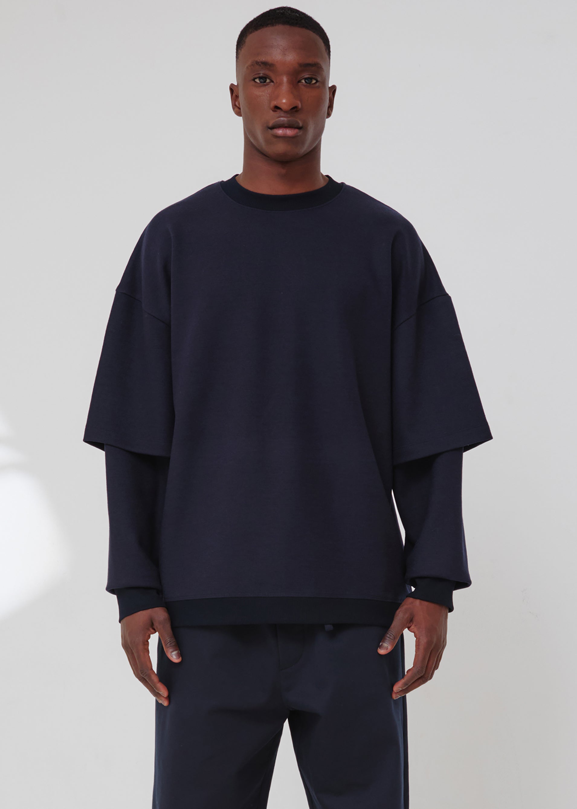 Darkpark Troy - Wool Double Sleeve Tee - Blue Navy - 2