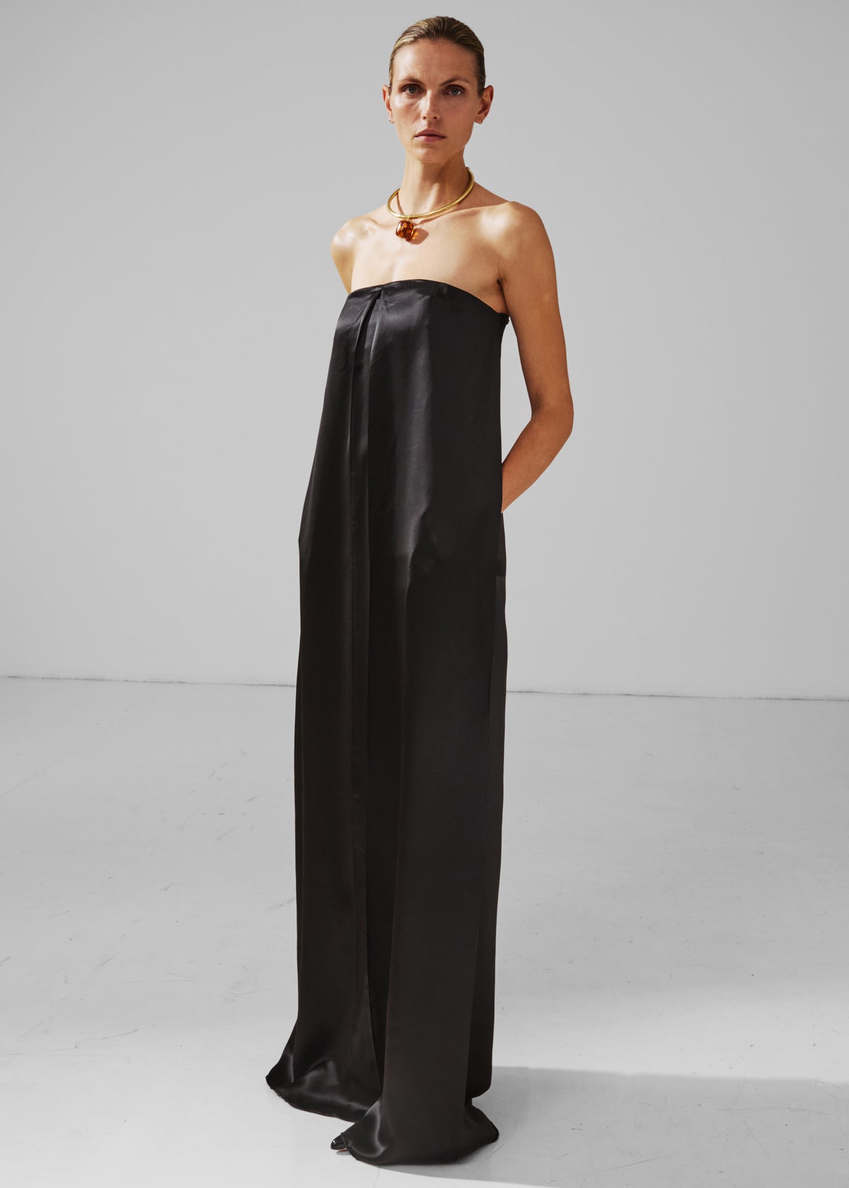 Darkpark Veronike Long Satin Bustier Dress - Black - 1