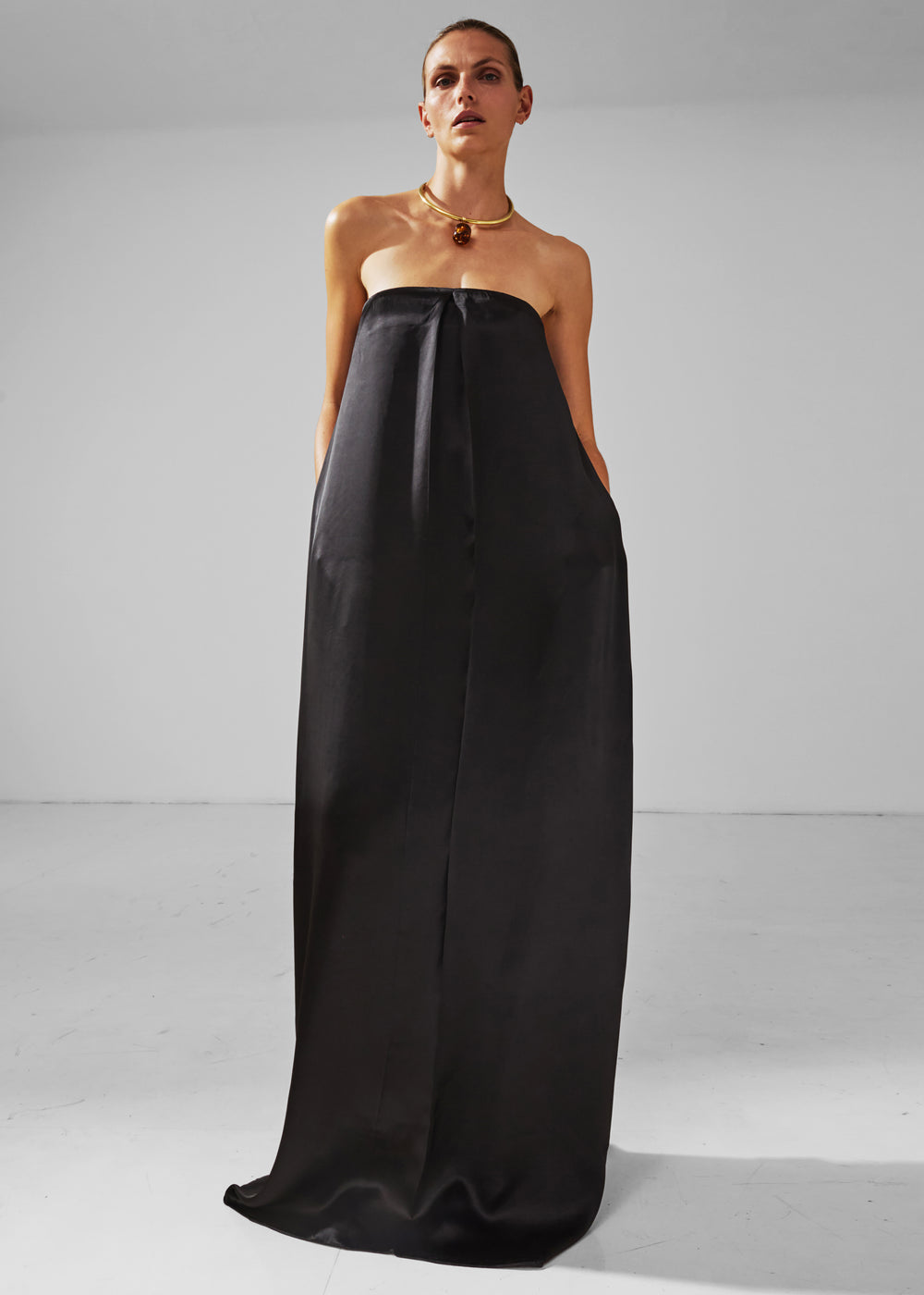 Darkpark Veronike Long Satin Bustier Dress - Black - 1