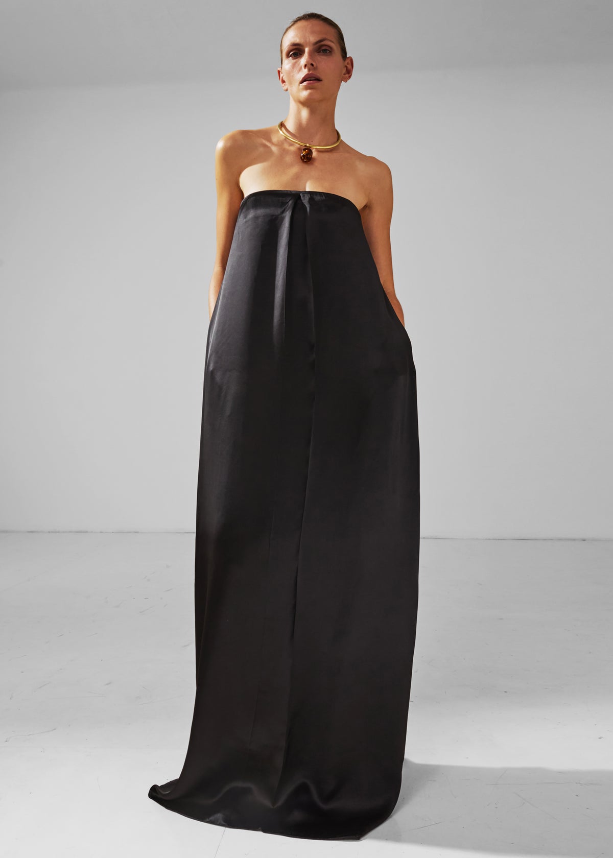 Darkpark Veronike Long Satin Bustier Dress - Black - 3