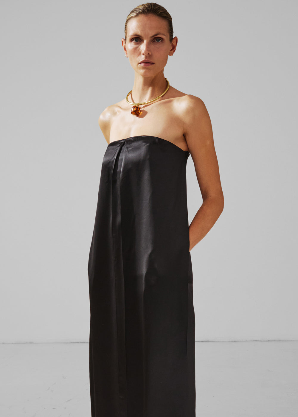 Darkpark Veronike Long Satin Bustier Dress - Black - 1