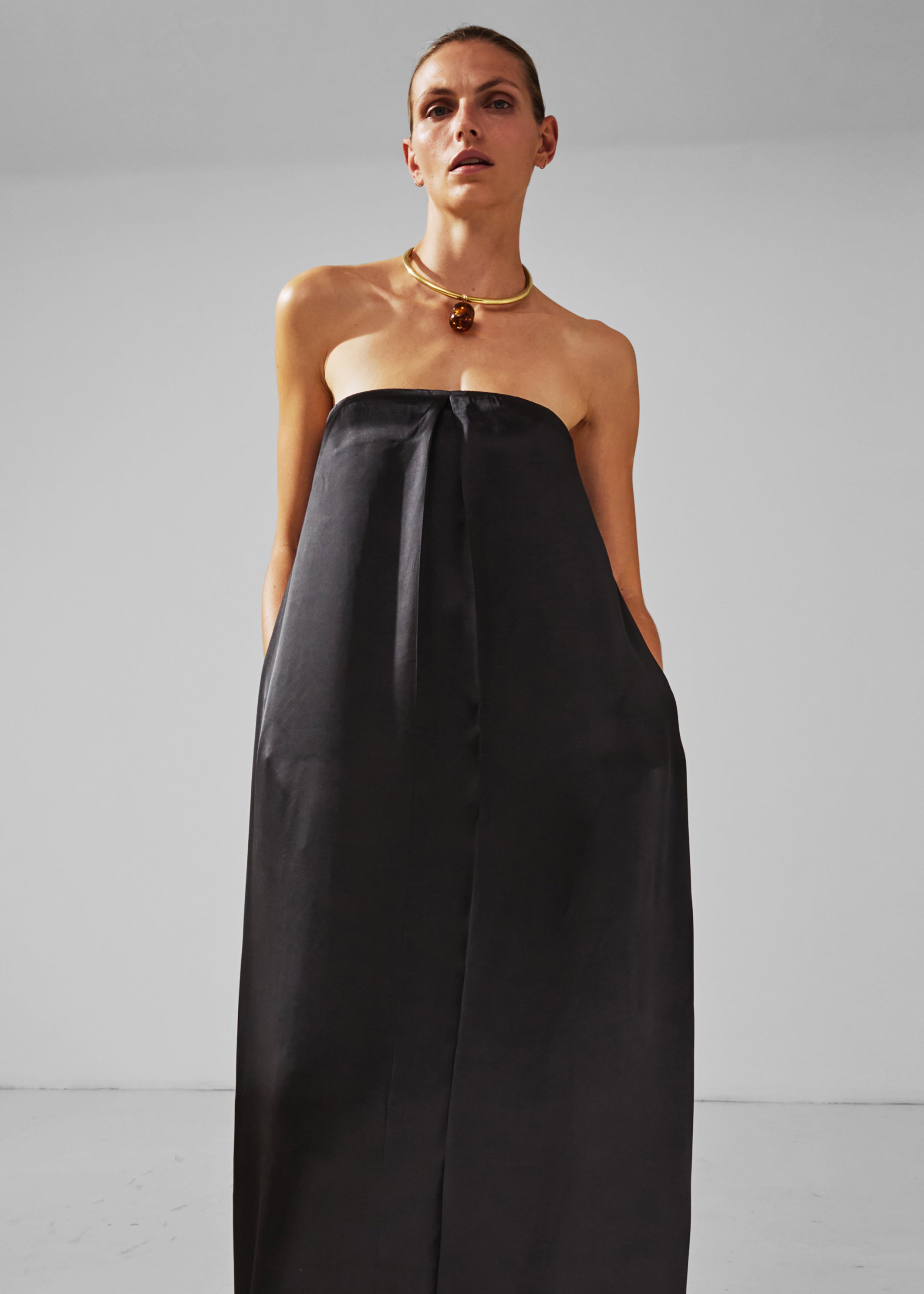 Darkpark Veronike Long Satin Bustier Dress - Black - 4