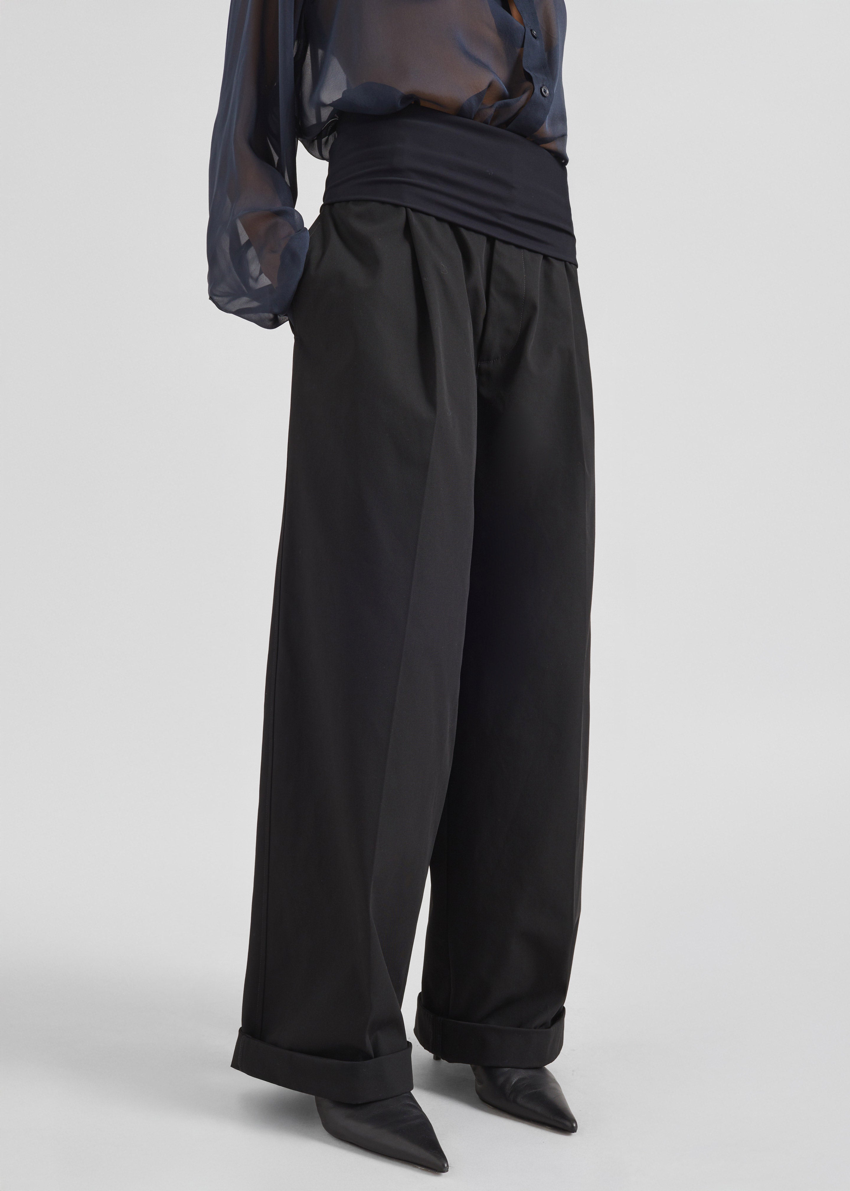 Darkpark Wendy Elastic Waist Wide Leg Trousers - Black - 1