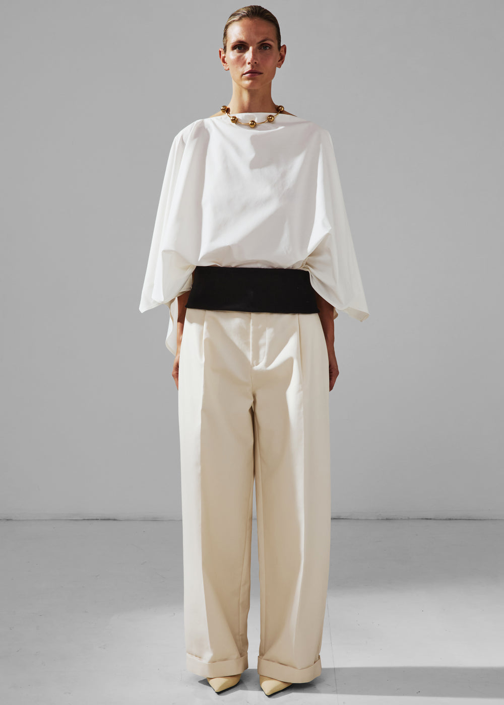 Darkpark Wendy Elastic Waist Wide-Leg Trousers - White - 1