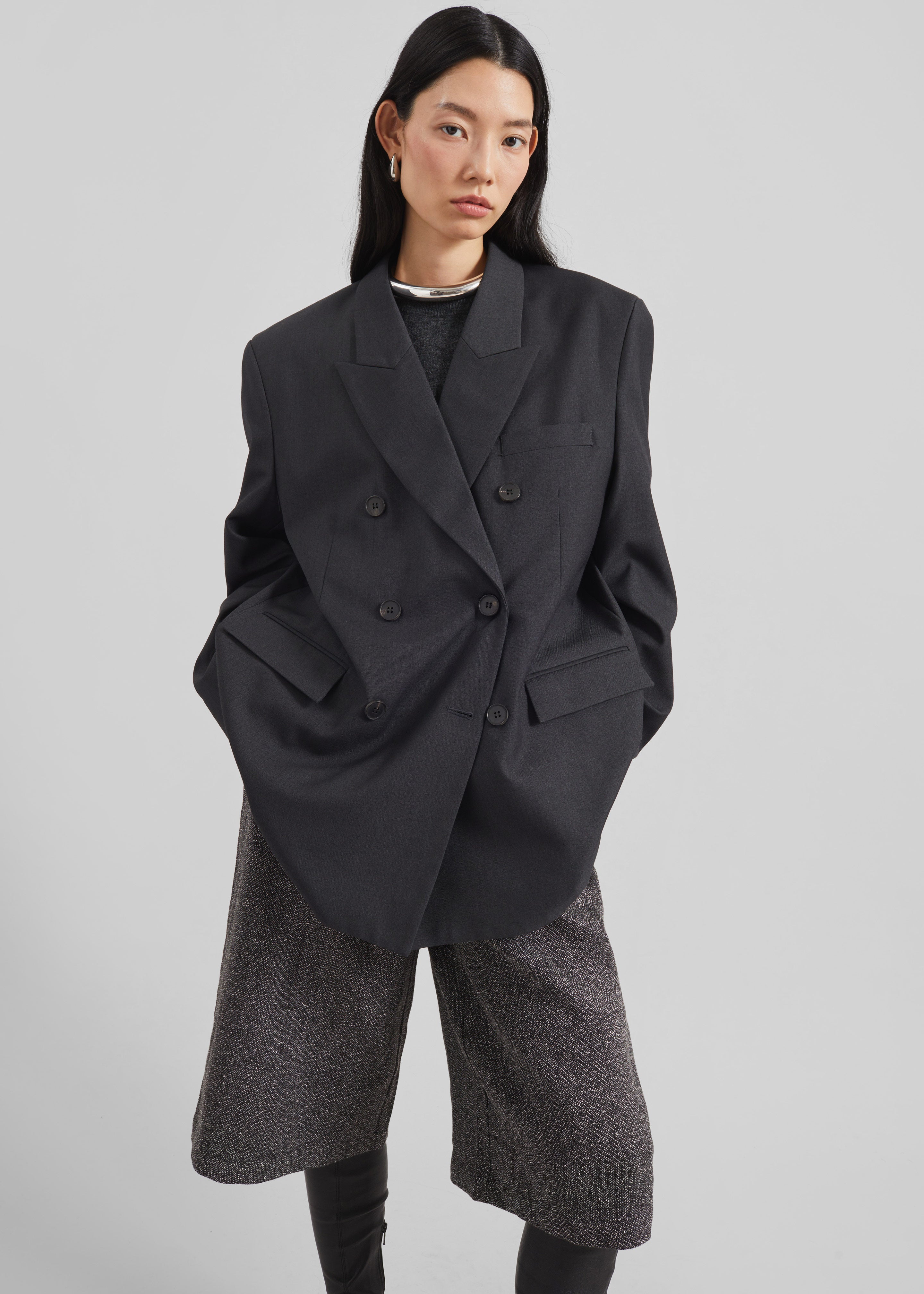 Daroca Double-Breasted Blazer - Charcoal - 2