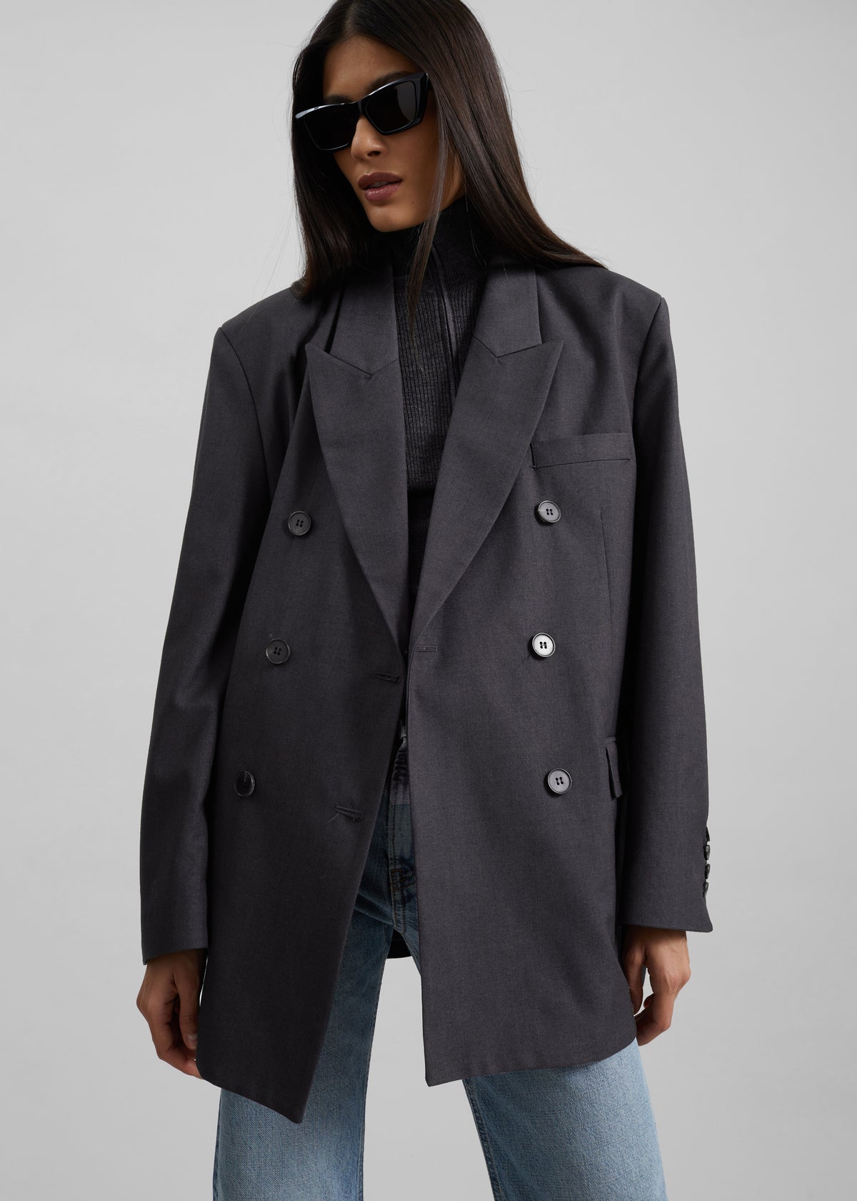 Daroca Double-Breasted Blazer - Charcoal - 5