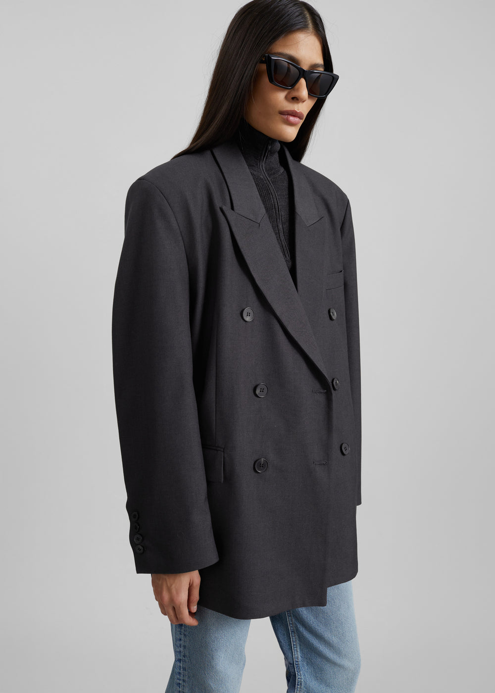 Daroca Double-Breasted Blazer - Charcoal