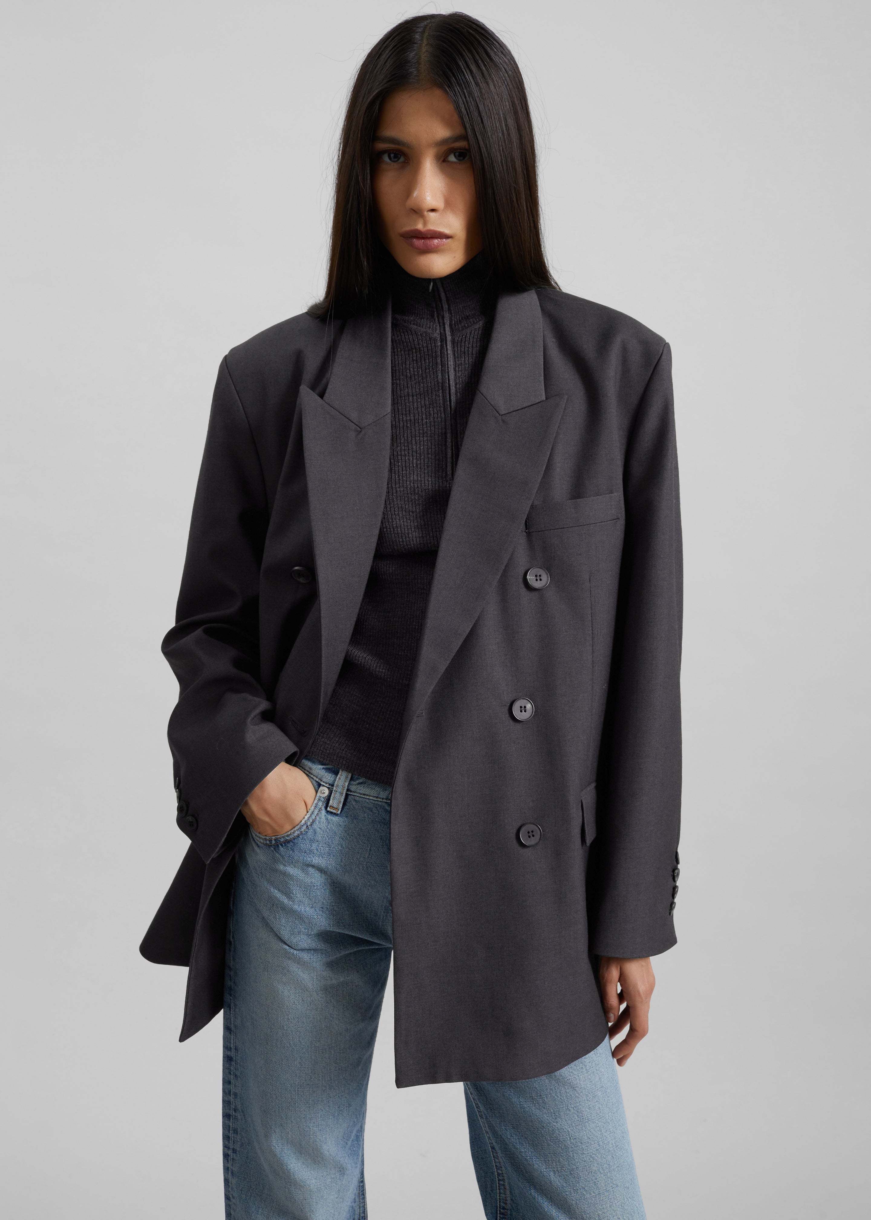 Daroca Double-Breasted Blazer - Charcoal - 7