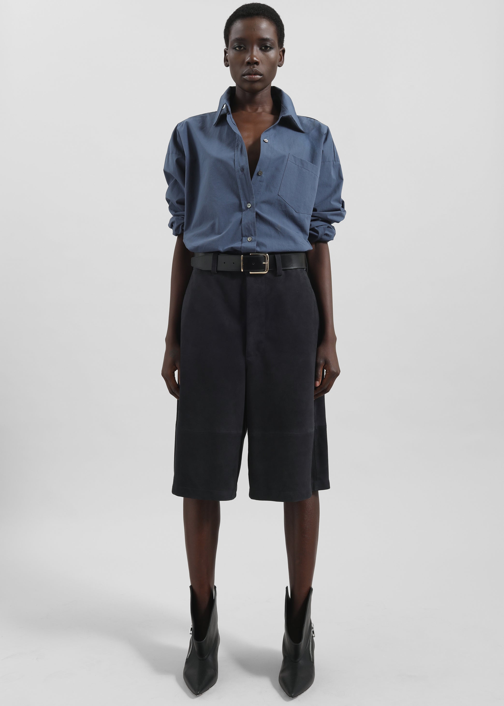 Shop the look image for Dartsel Suede Bermuda Shorts - Navy