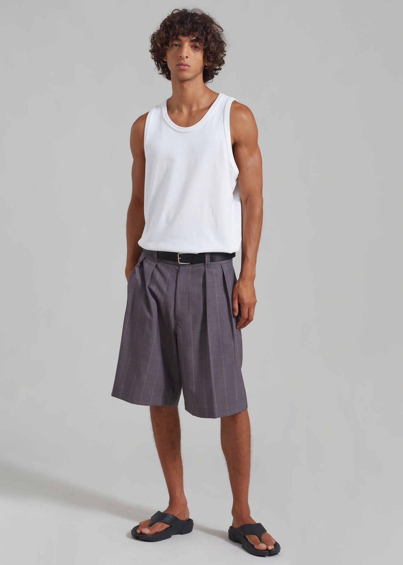 Dash Pleated Bermuda Shorts - Grey Stripe