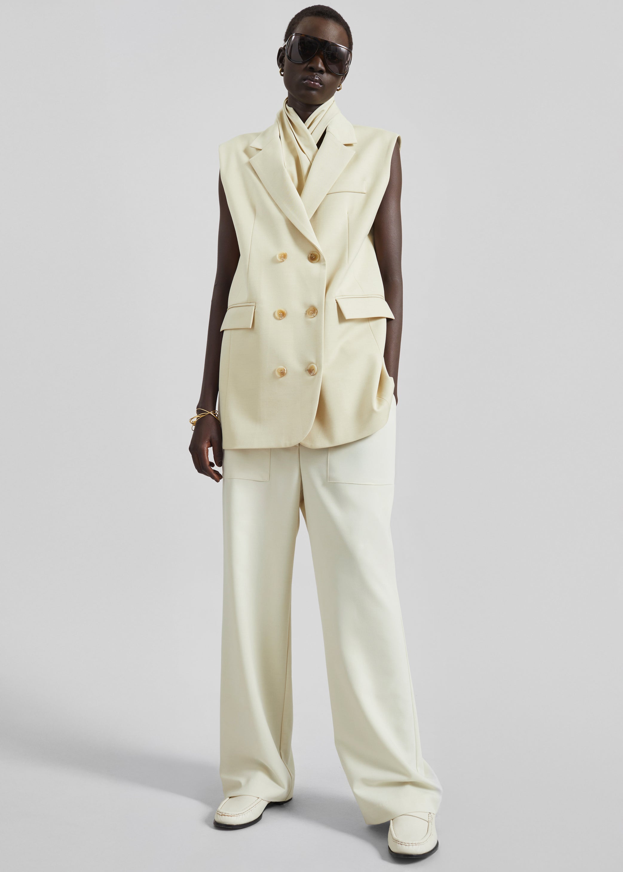 Shop the look image for Daven Sleeveless Scarf Blazer - Cement