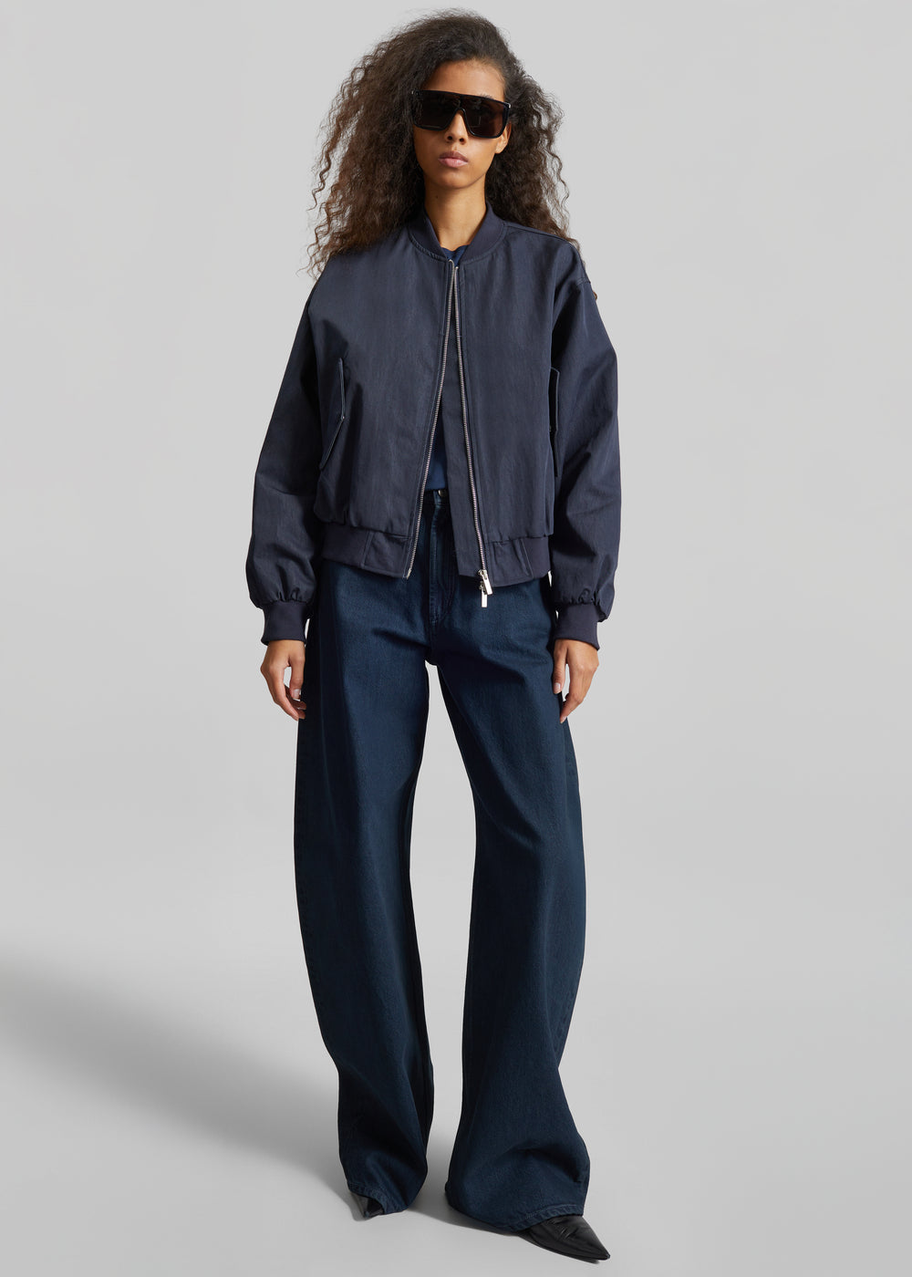 Davron Denim Effect Bomber Jacket - Dark Navy - 1