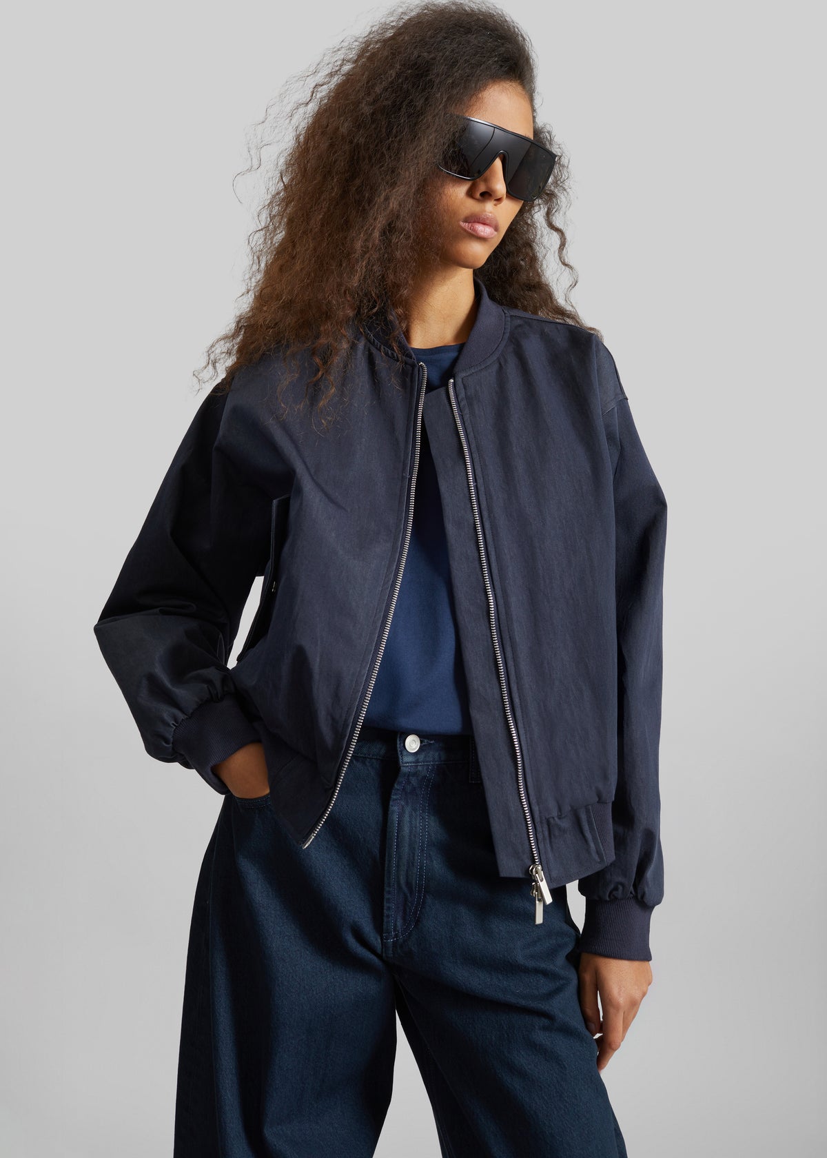 Davron Denim Effect Bomber Jacket - Dark Navy - 4