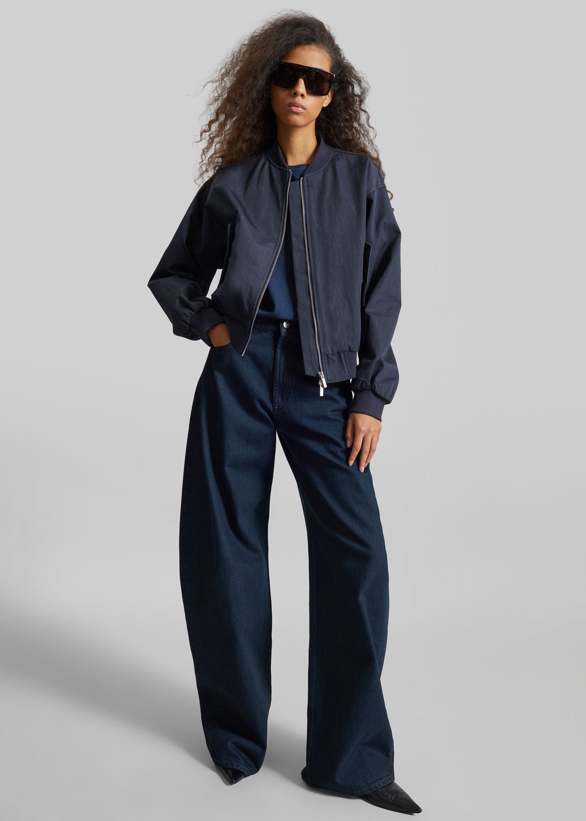 Davron Denim Effect Bomber Jacket - Dark Navy - 6